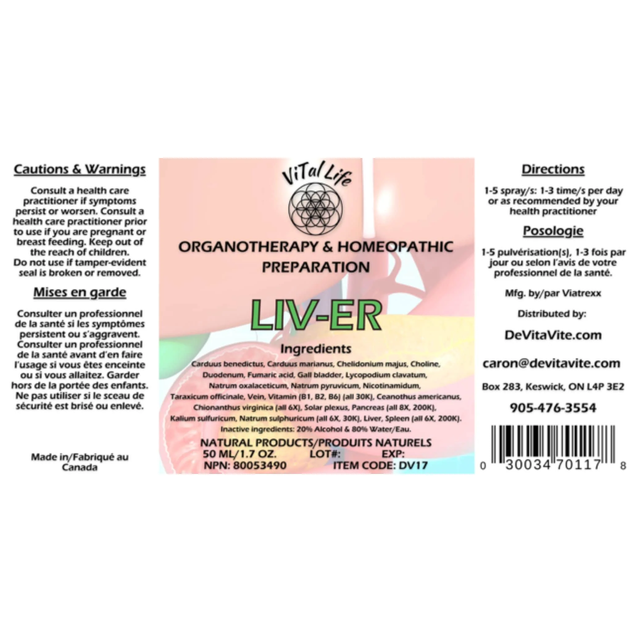 Vital Life LIV-ER (Liver) Liquid Spray, Homeopathic Liver Support, 50ml - Image 2