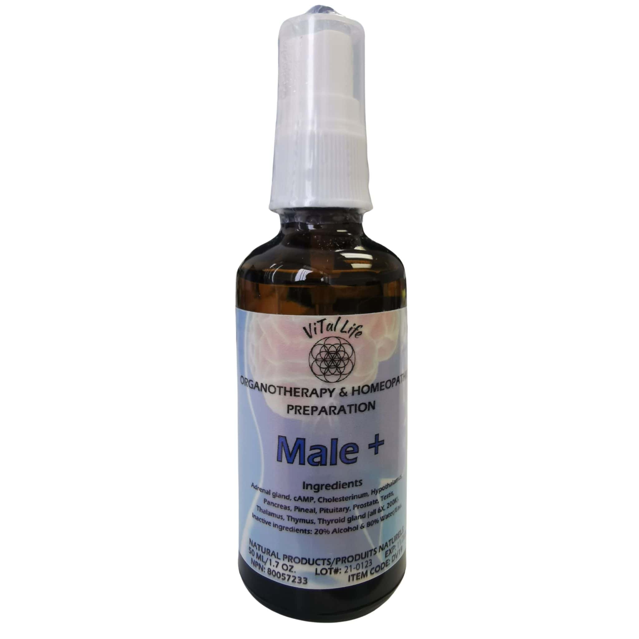 Vital Life Male Plus Liquid Spray, Homeopathic Support for Hormonal, Stamina and Reproductive Health for Men, 50ml