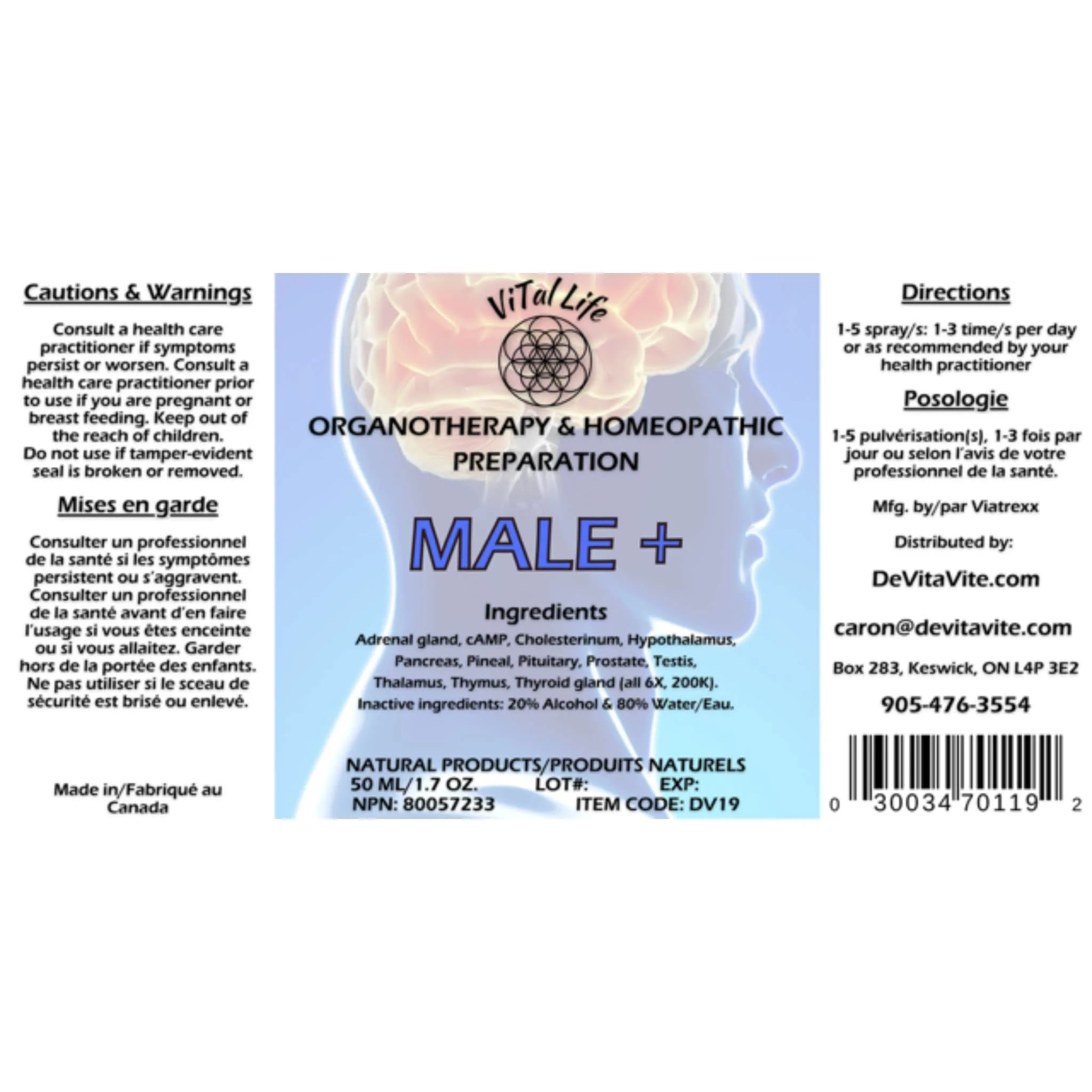 Vital Life Male Plus Liquid Spray, Homeopathic Support for Hormonal, Stamina and Reproductive Health for Men, 50ml - Image 2