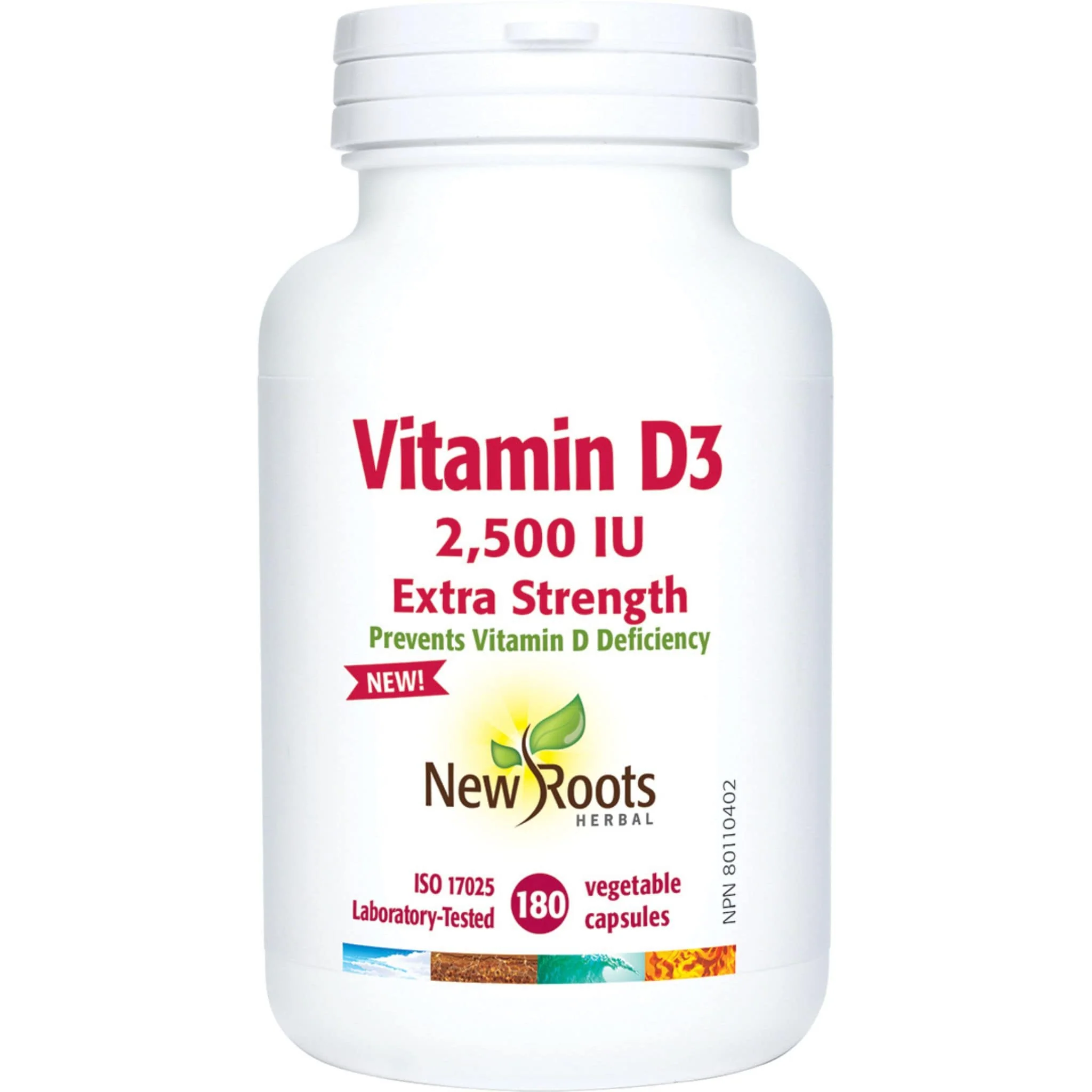 New Roots Vitamin D3 2,500IU Capsules, Extra Strength Vitamin D Capsules - Image 2
