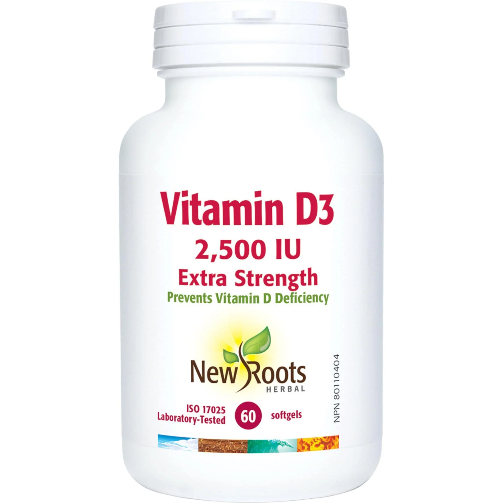 New Roots Vitamin D3 2,500IU Extra Strength, 60-600 Softgels
