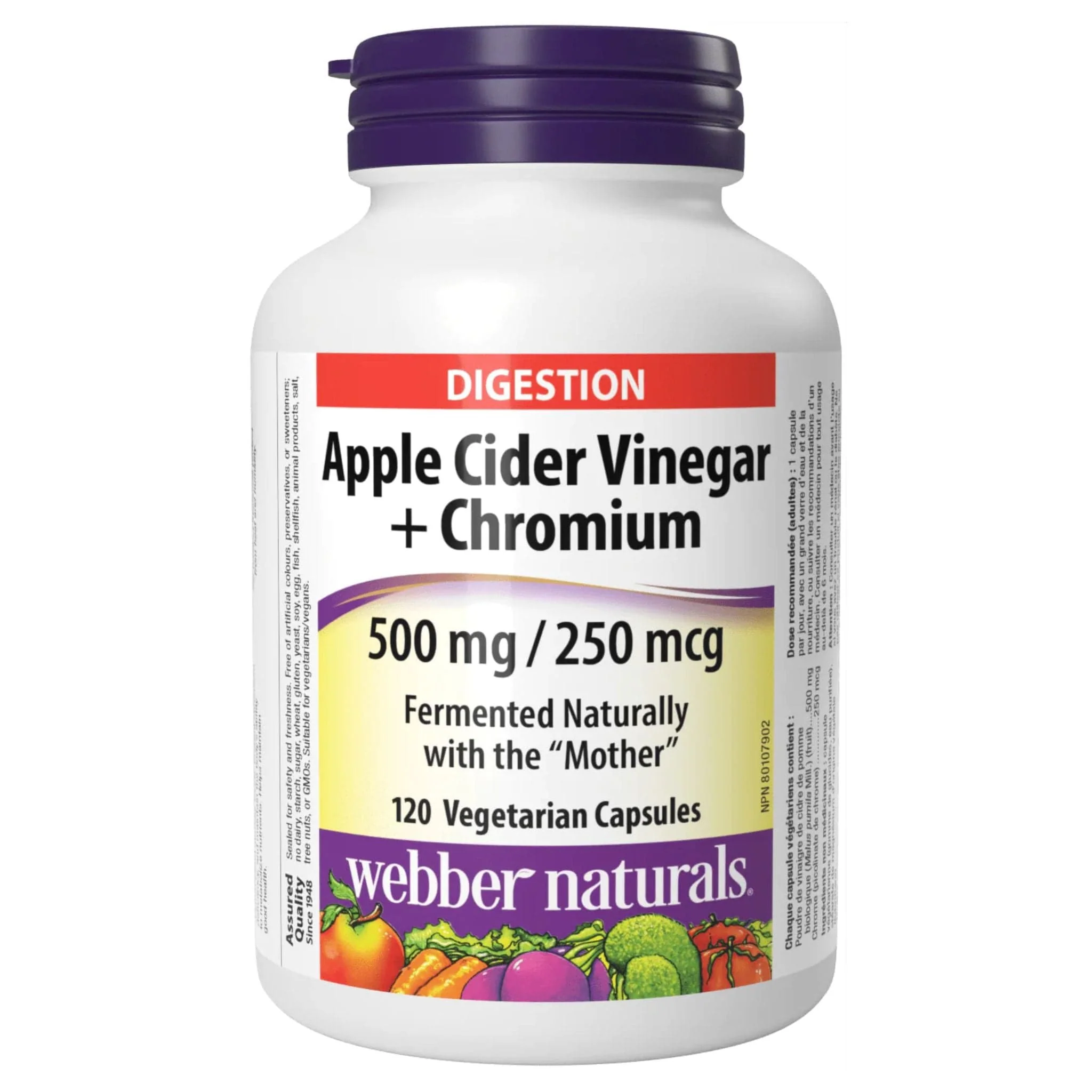 Webber Naturals Apple Cider Vinegar with Chromium, Fermented Naturally with the Mother, 120 Vegetable Capsules