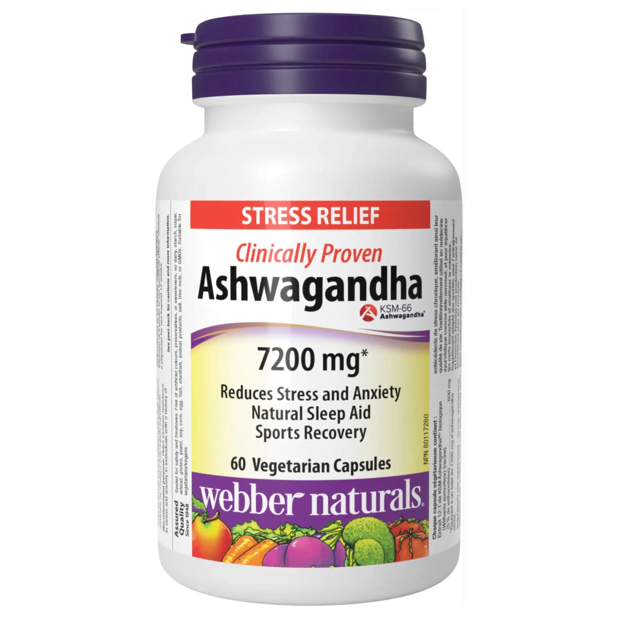 Webber Naturals Ashwagandha 7200mg KSM, Ashwagandha Clinically Proven, One Per Day, 60 Vegetable Capsules