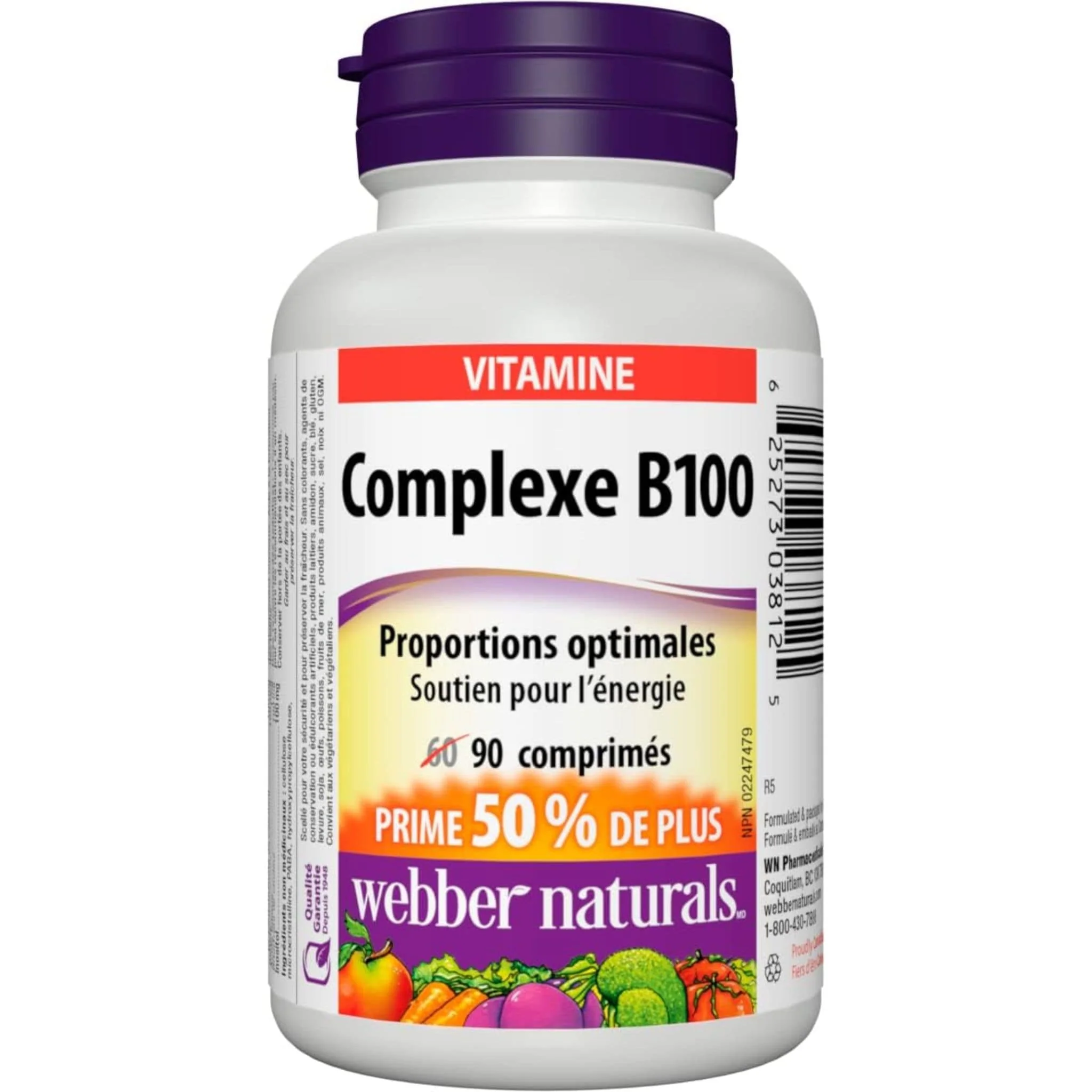 Webber Naturals B100 Complex 100mg, 90 Tablets - Image 2