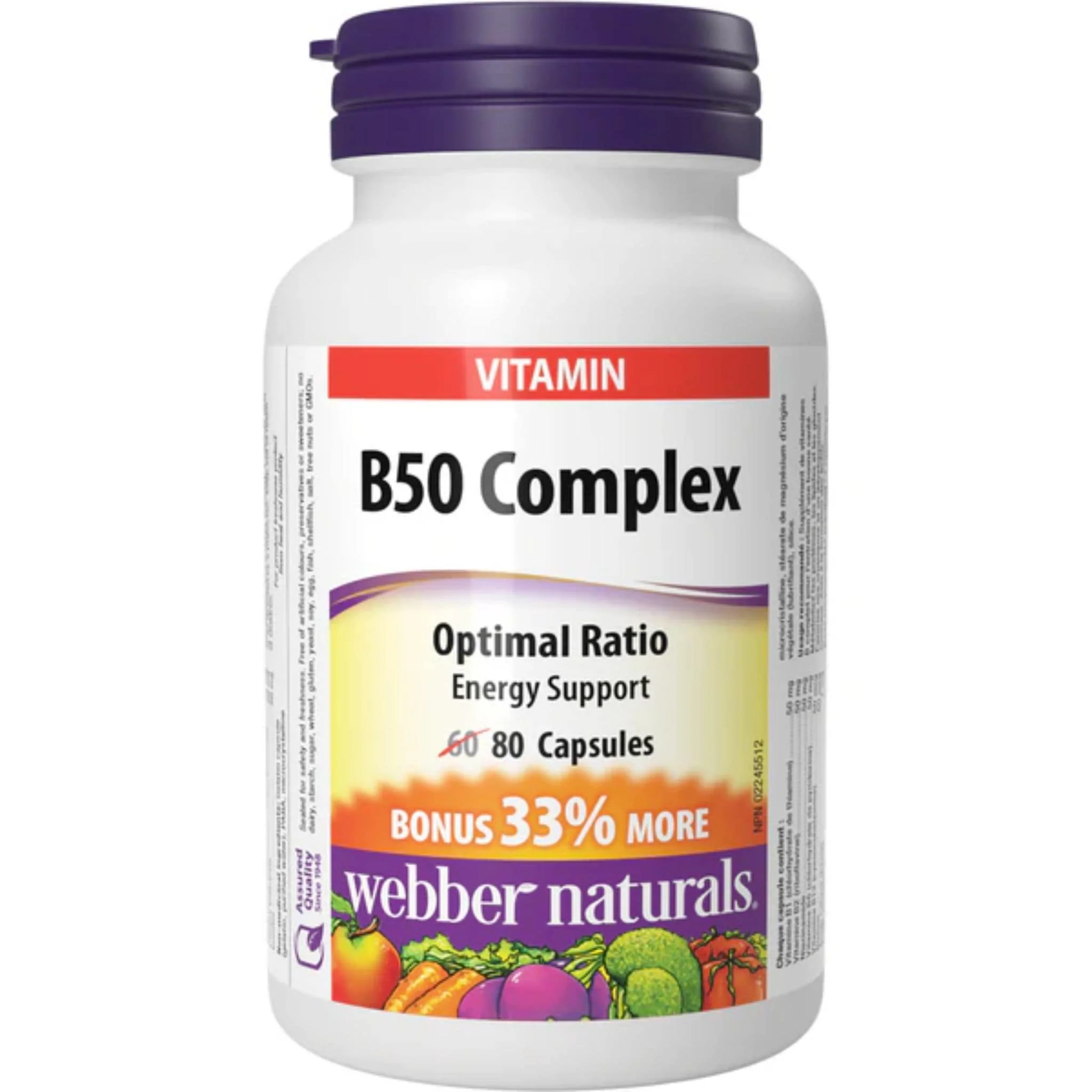 Webber Naturals B50 Complex 50mg, BONUS 33% More, 80 Capsules