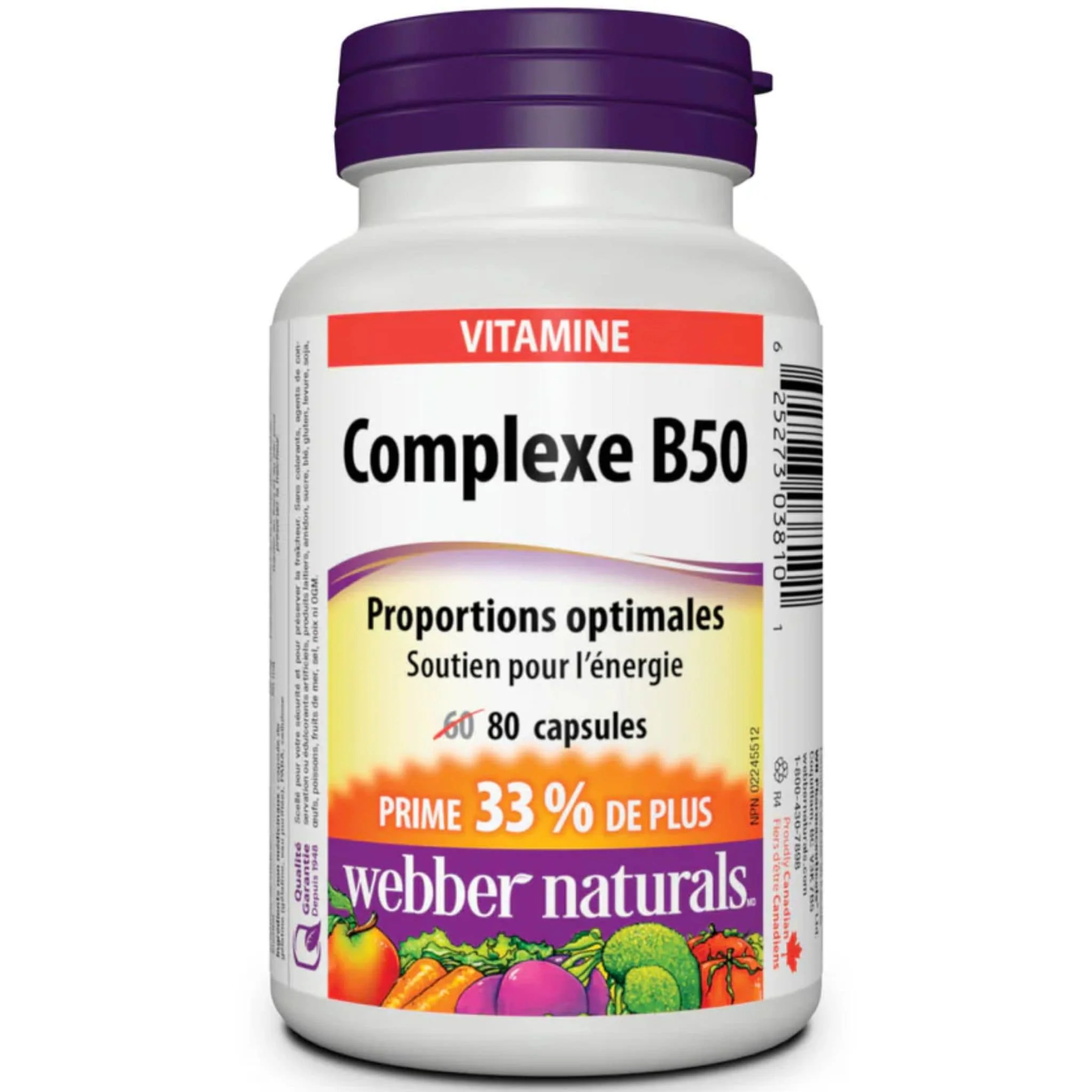 Webber Naturals B50 Complex 50mg, BONUS 33% More, 80 Capsules - Image 2