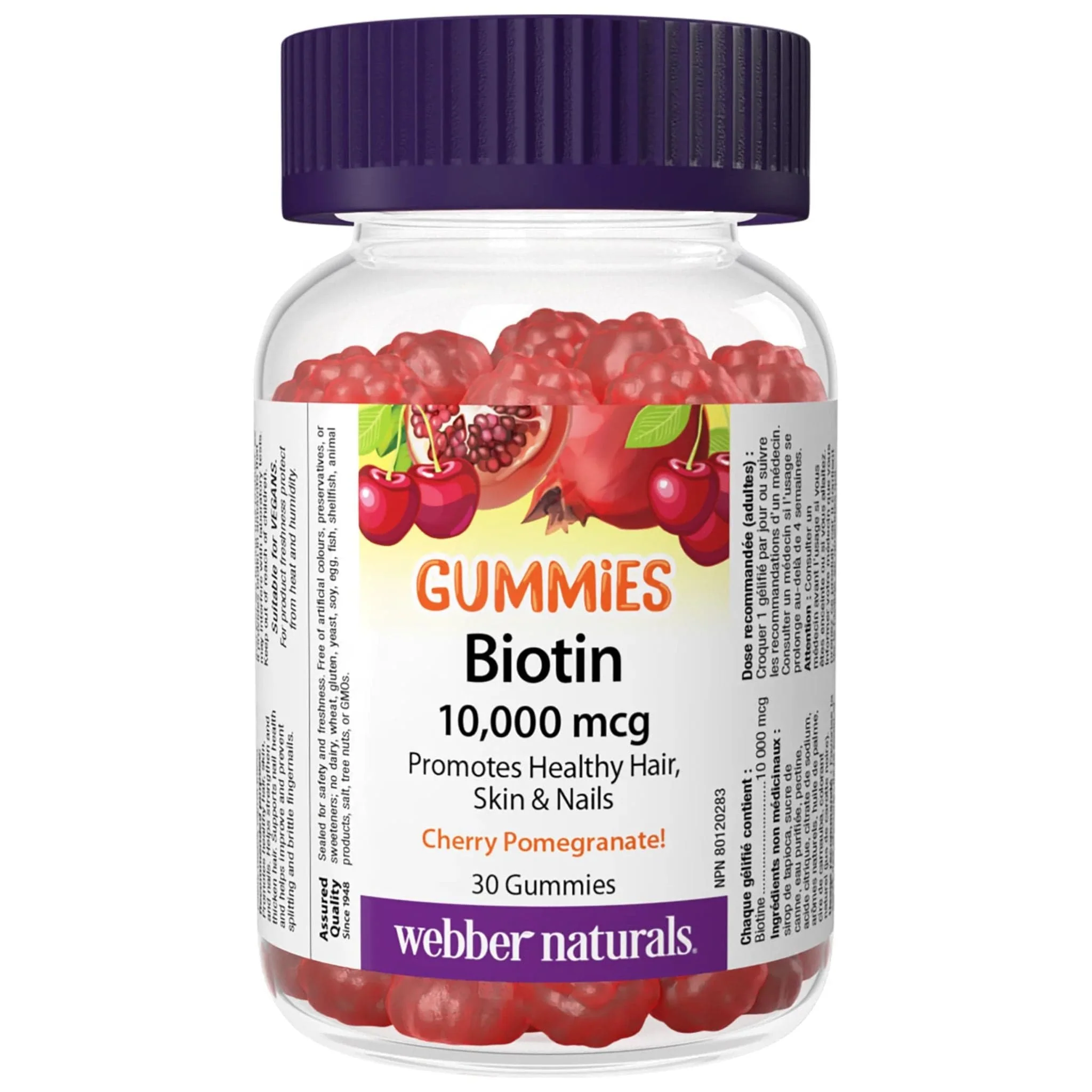 Webber Naturals Biotin 10,000 mcg Gummies for Healthy Hair, Skin and Nails, 30 Gummies
