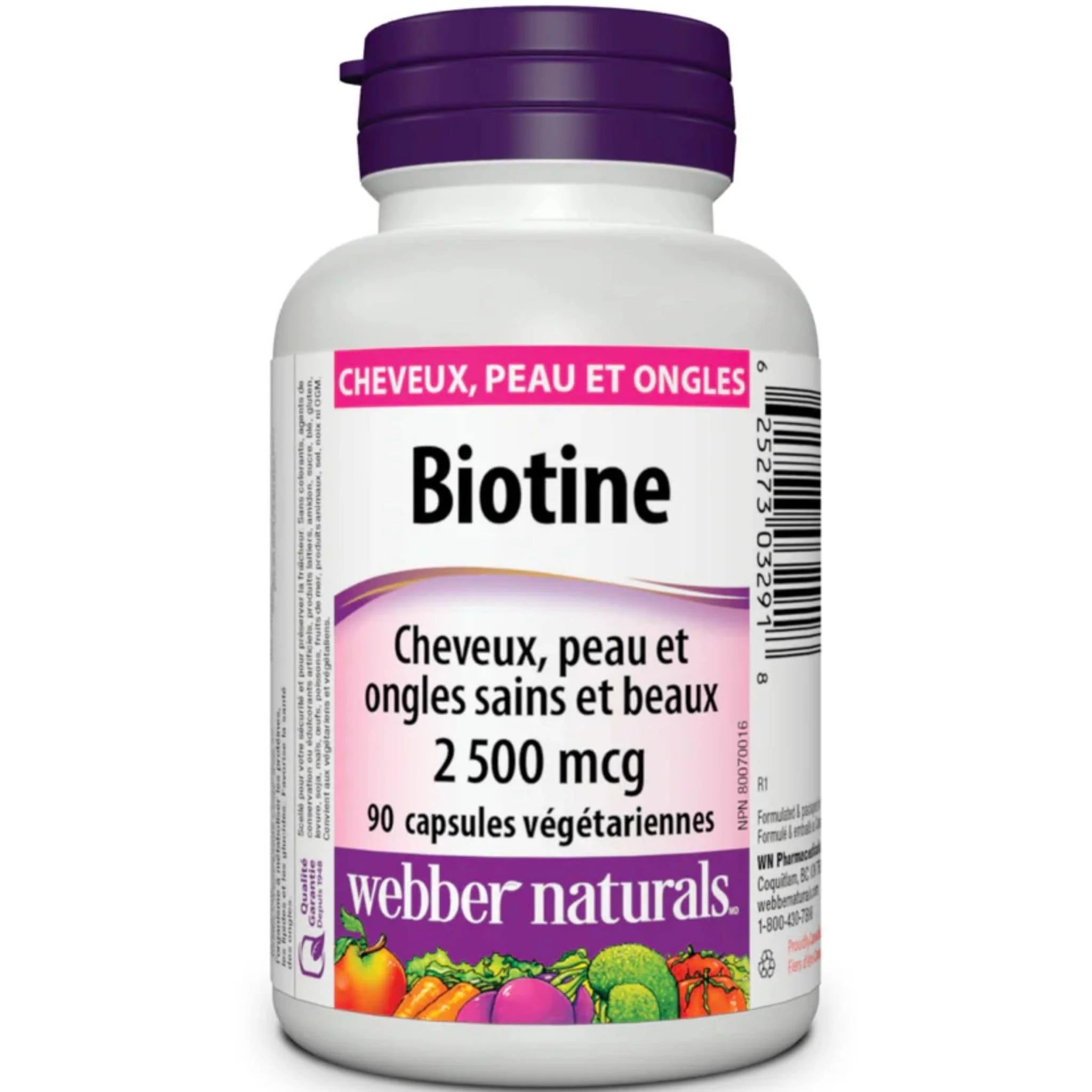 Webber Naturals Biotin 2500mcg, 90 Vegetarian Capsules - Image 2