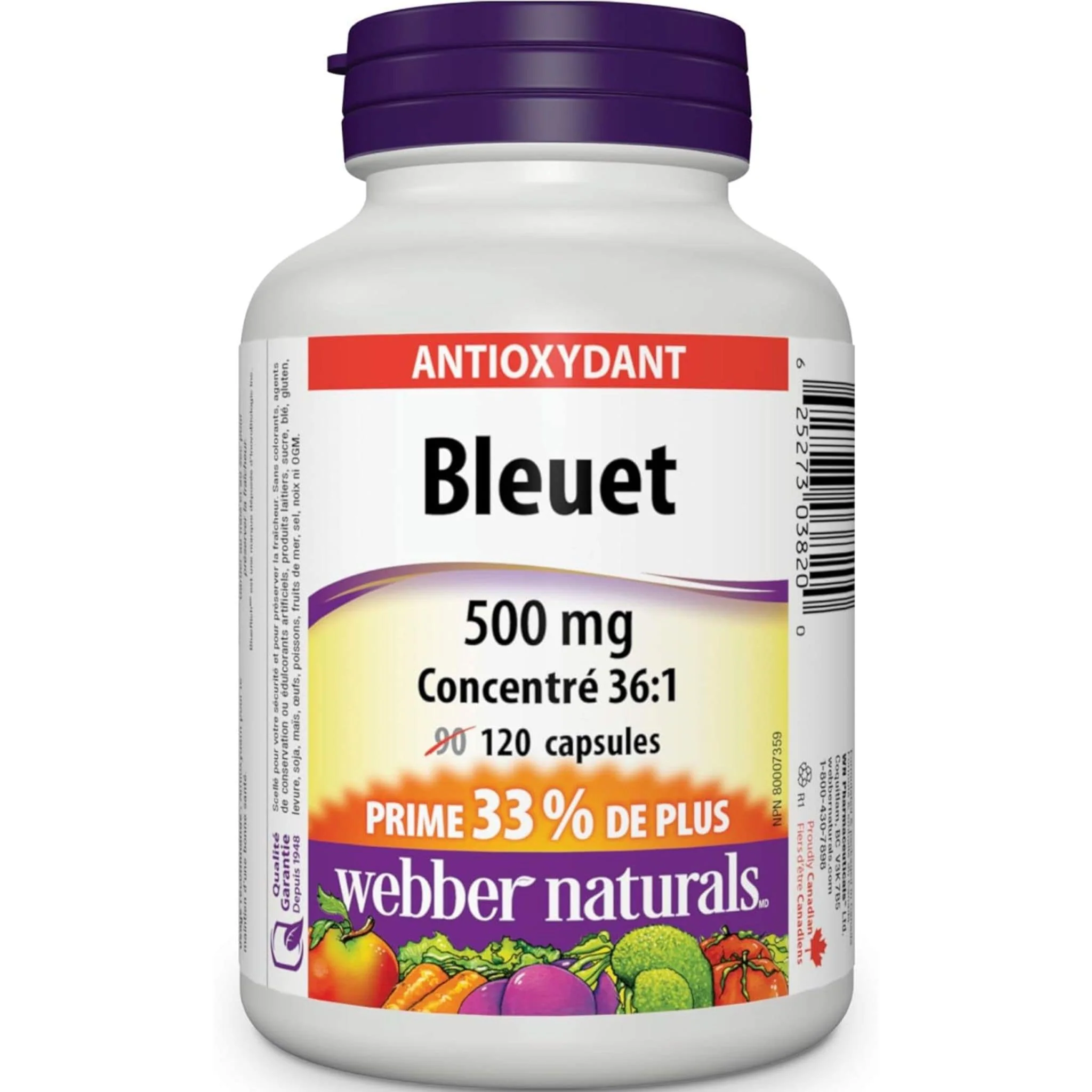Webber Naturals Blueberry 500mg, Antioxidant Support, 120 Capsules - Image 2