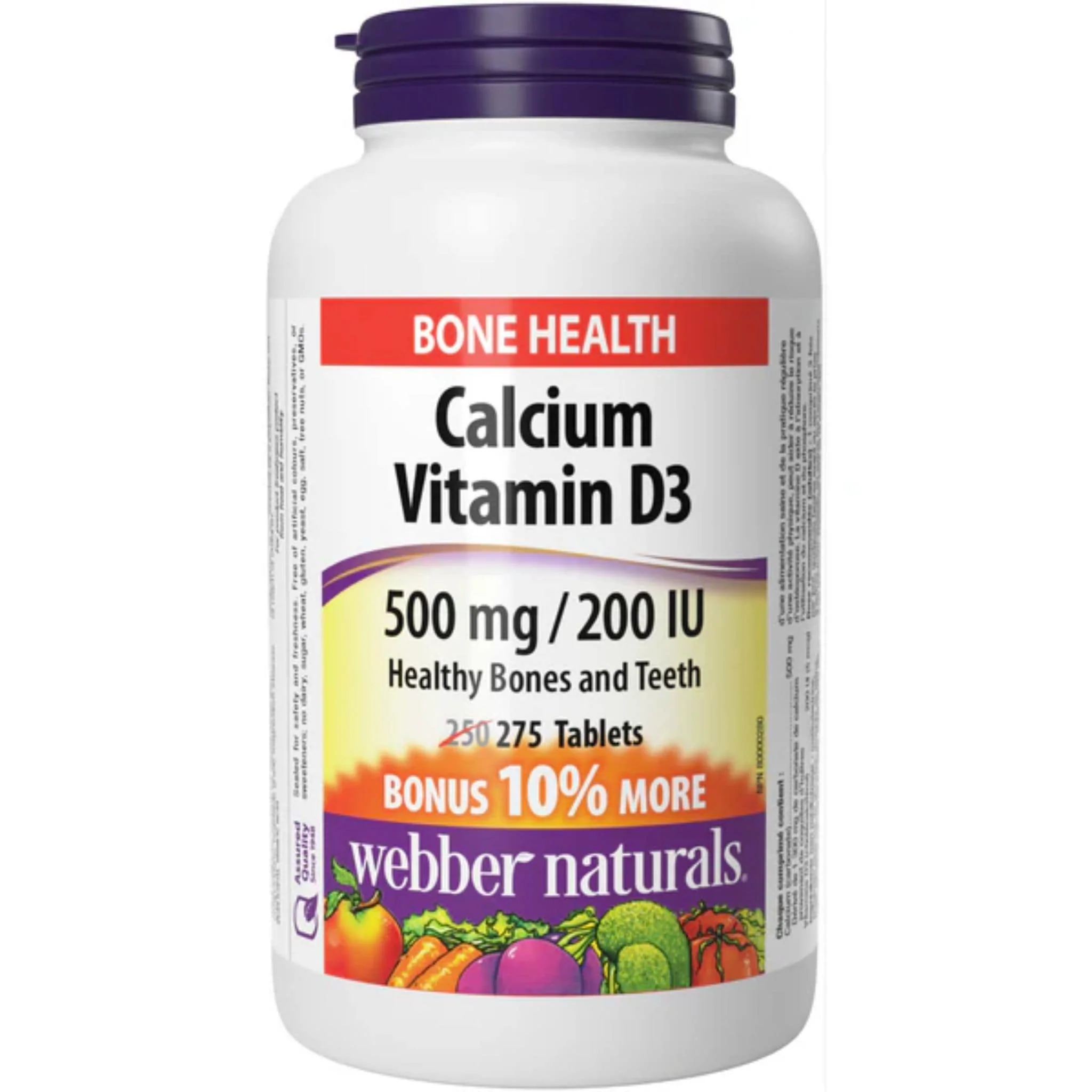 Webber Naturals Calcium Vitamin D3, Calcium Carbonate 500mg with Vitamin D3 200IU, BONUS SIZE, 275 Tablets