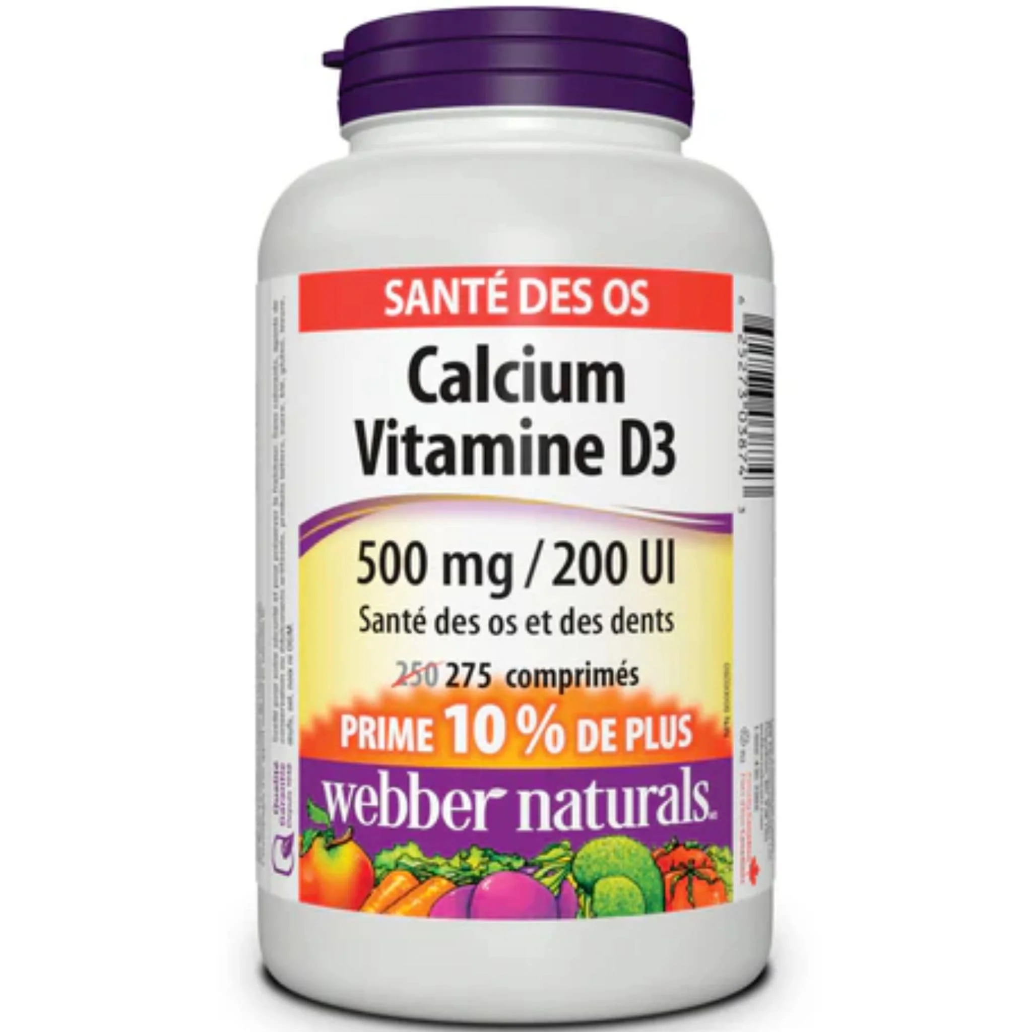 Webber Naturals Calcium Vitamin D3, Calcium Carbonate 500mg with Vitamin D3 200IU, BONUS SIZE, 275 Tablets - Image 2