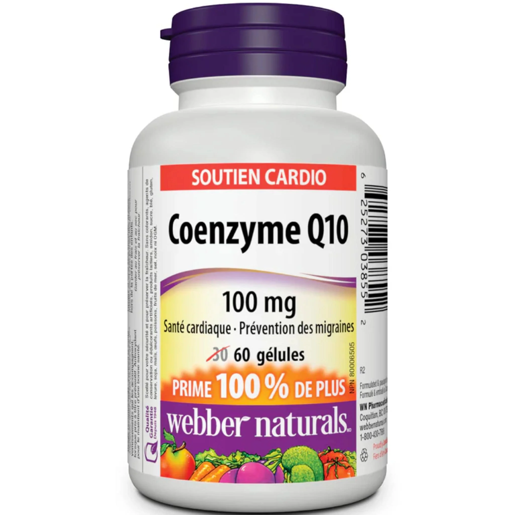 Webber Naturals Coenzyme Q10 100mg BONUS SIZE, 100% More, 60 Softgels - Image 2