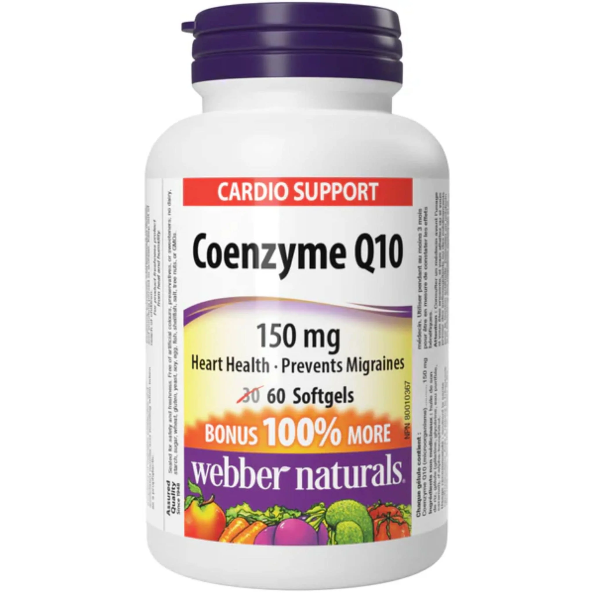 Webber Naturals Coenzyme Q10 150mg, BONUS SIZE, 100% More, 60 Softgels