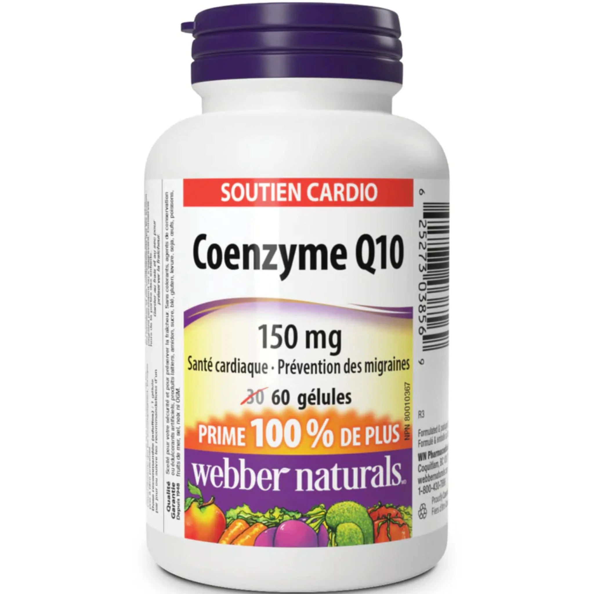 Webber Naturals Coenzyme Q10 150mg, BONUS SIZE, 100% More, 60 Softgels - Image 2