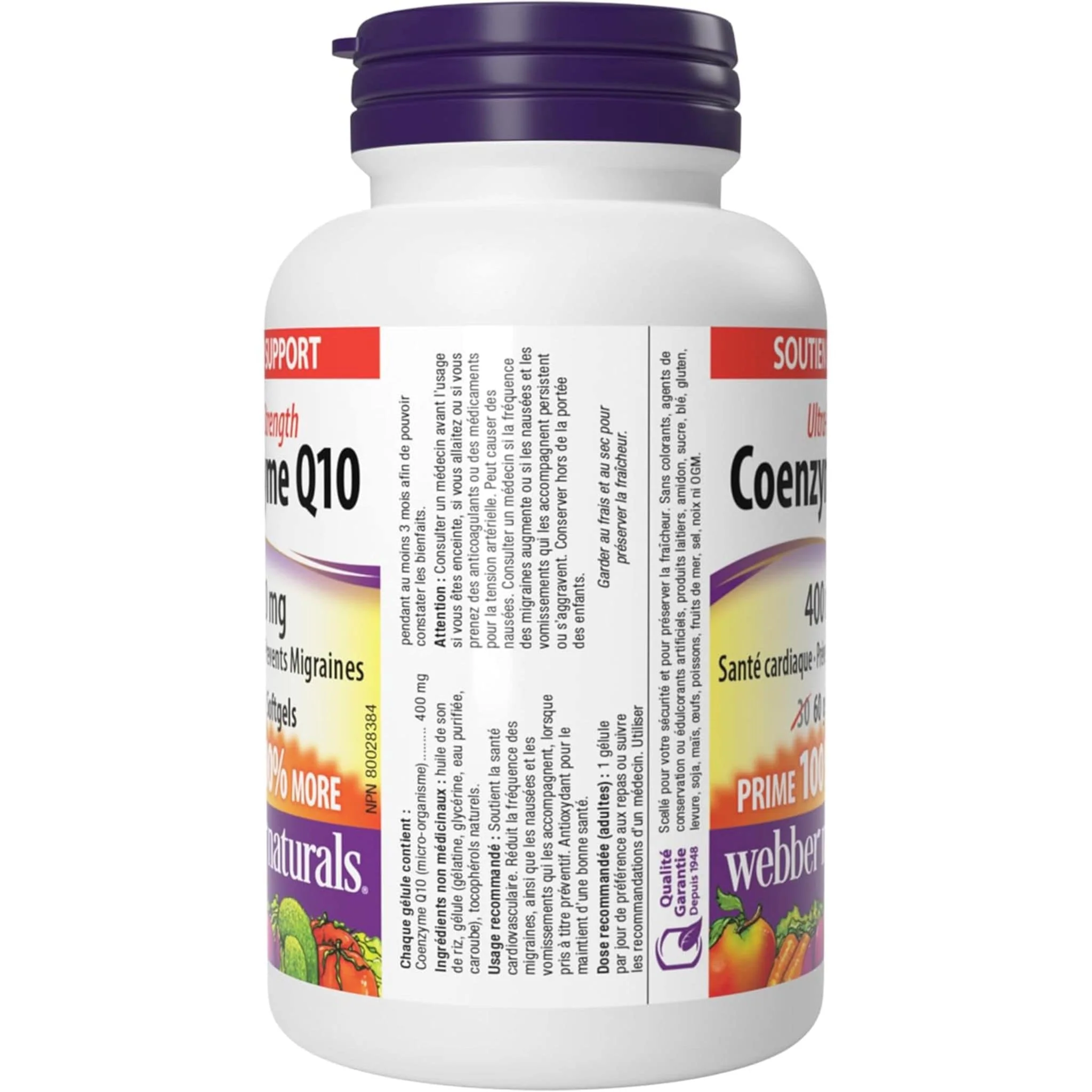 Webber Naturals Coenzyme Q10 400mg, Ultra Strength, BONUS SIZE, 100% More, 60 Softgels - Image 2