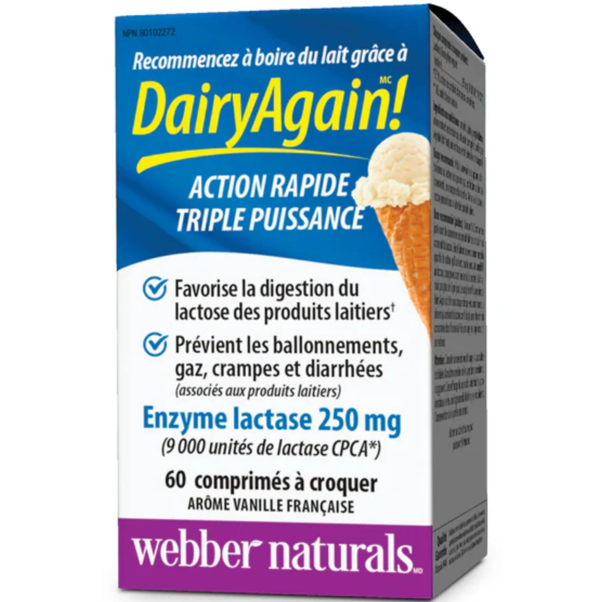 Webber Naturals Dairy Again, Lactase Enzyme 250mg, Helps Digest Lactose in Dairy, 60 Chewable Tablets - Image 2