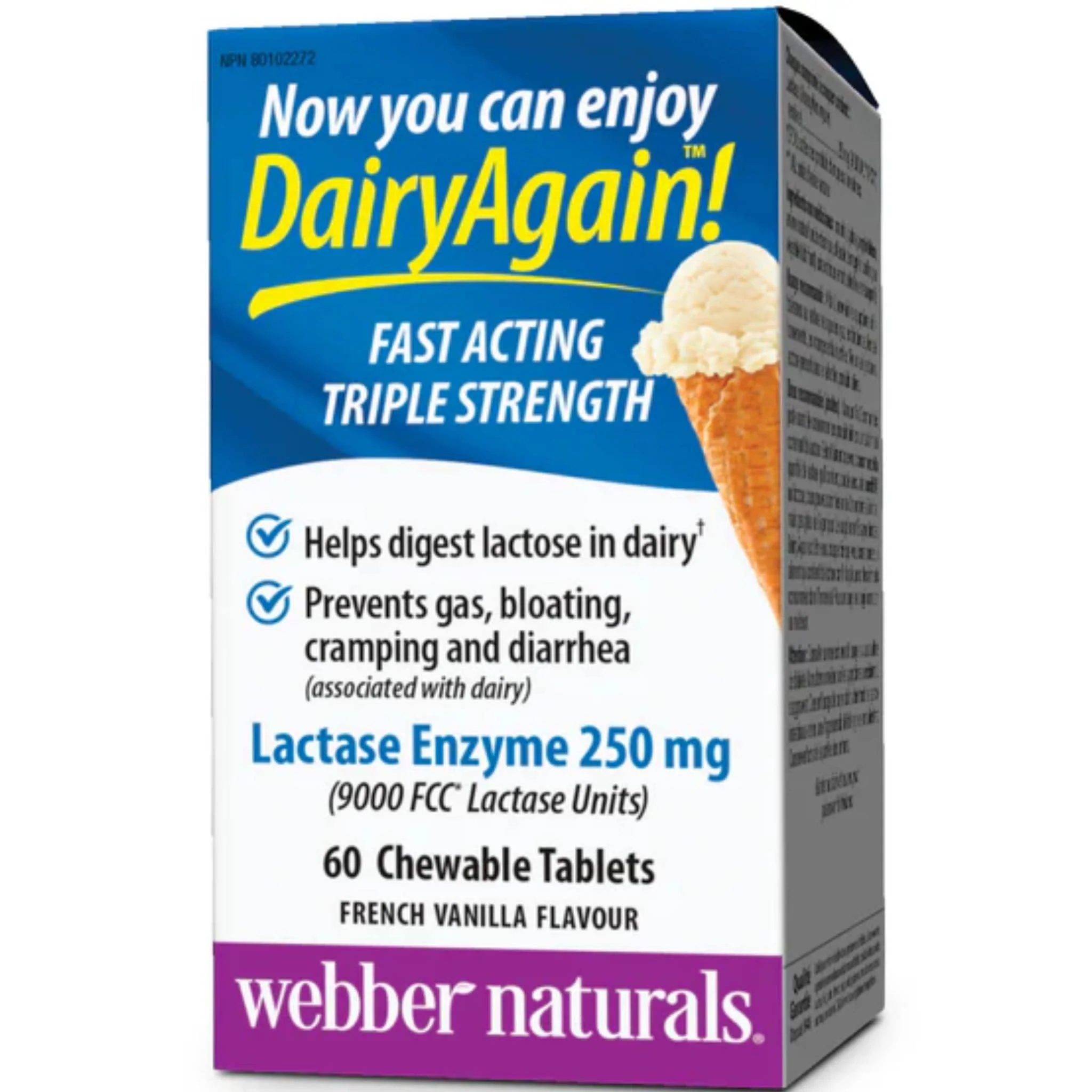 Webber Naturals Dairy Again, Lactase Enzyme 250mg, Helps Digest Lactose in Dairy, 60 Chewable Tablets - Image 3