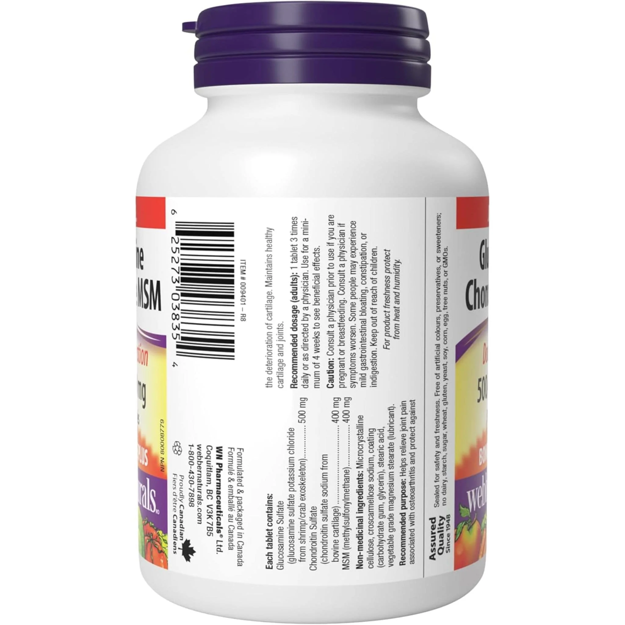 Webber Naturals Glucosamine Chondroitin MSM, Double Strength, 500mg/400mg/400mg, BONUS SIZE 33% More, 120 Tablets - Image 4
