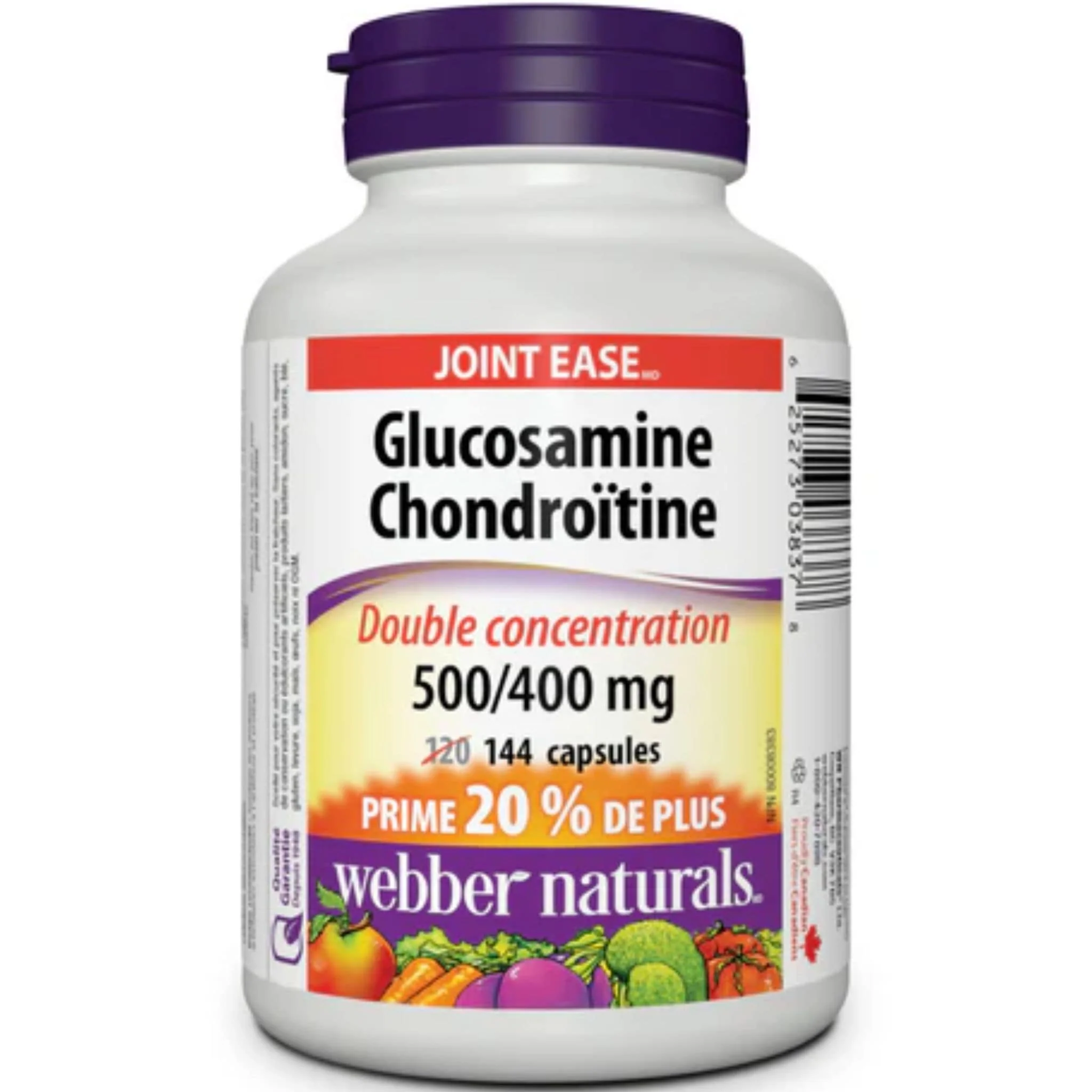 Webber Naturals Glucosamine Chondroitin Sulfate, Double Strength, 500mg/400mg, BONUS SIZE 20% More, 120+24 Capsules - Image 2