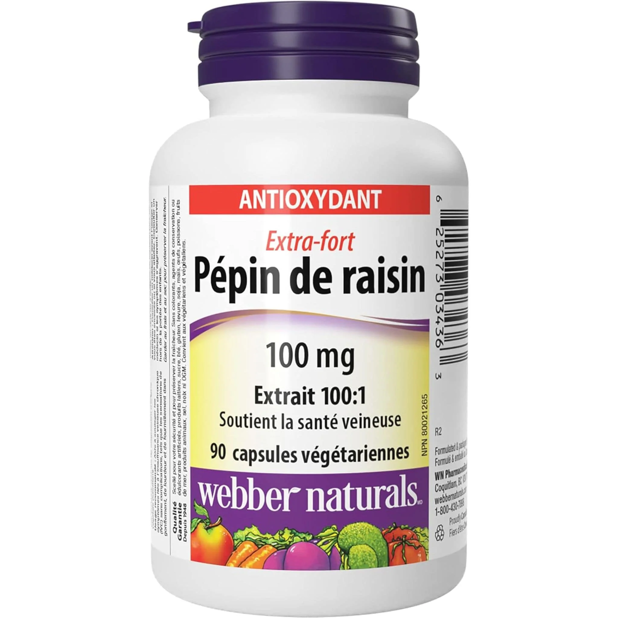 Webber Naturals Grape Seed 100mg Extra Strength, Supports Healthy Veins, 90 Vegetable Capsules - Image 2