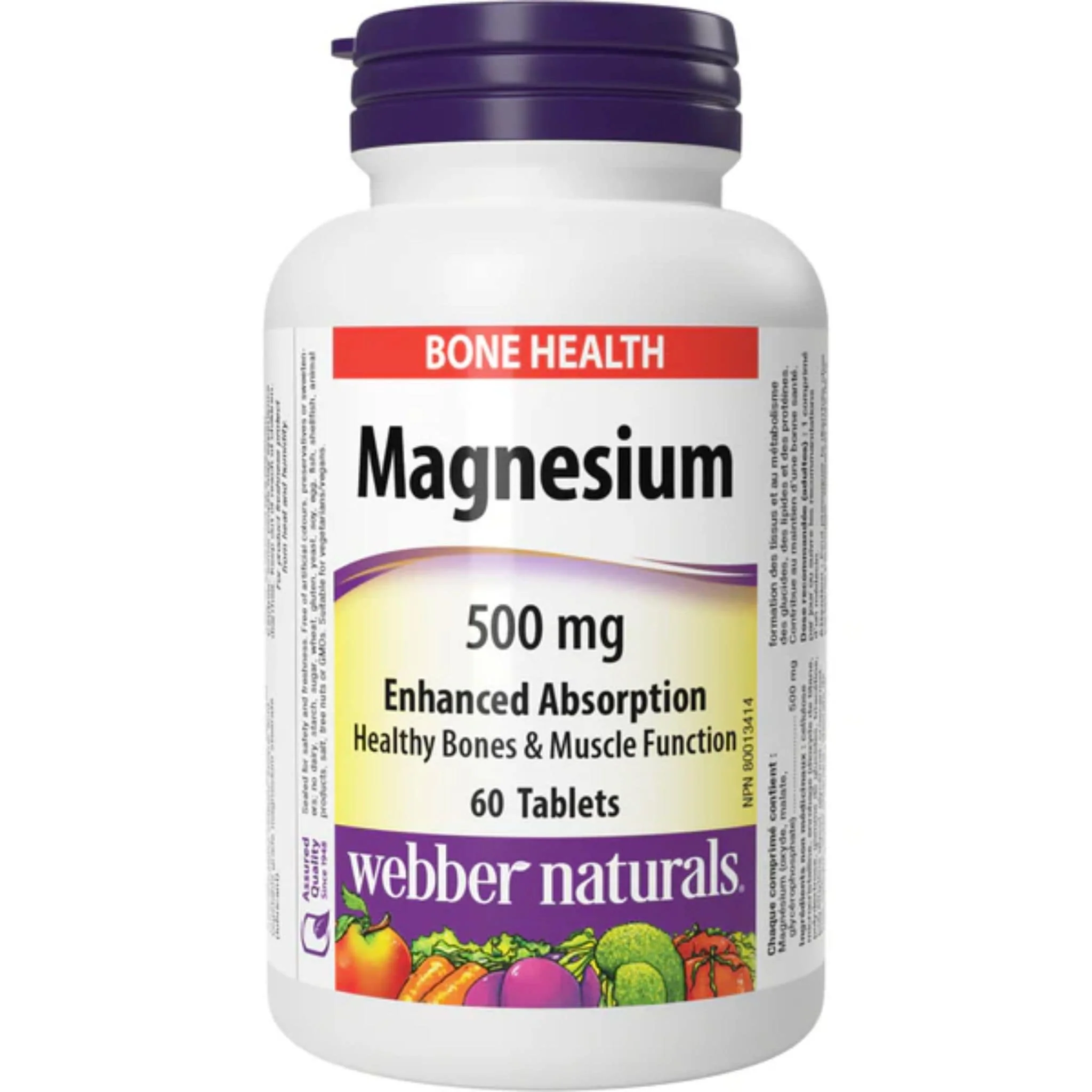 Webber Naturals Magnesium 500mg, Chelated for Enhanced Absorption, Supports Healthy Bones and Muscle Function, 60-150 Tablets