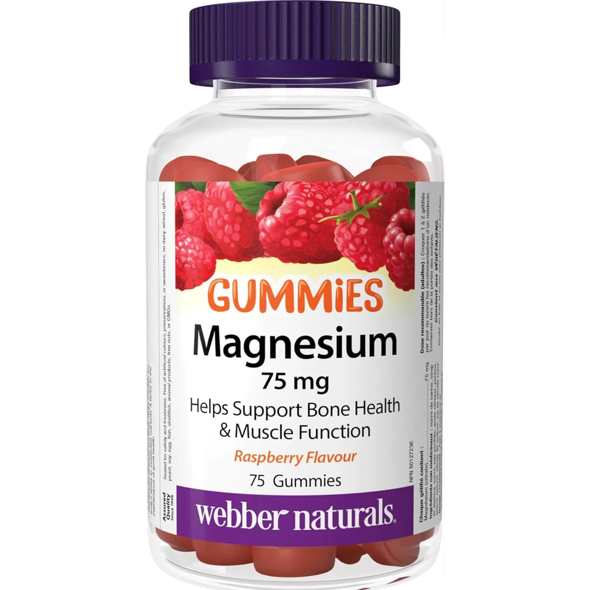 Webber Naturals Magnesium 75mg Gummies, Helps Support Bone Health and Muscle Function, 75 Gummies