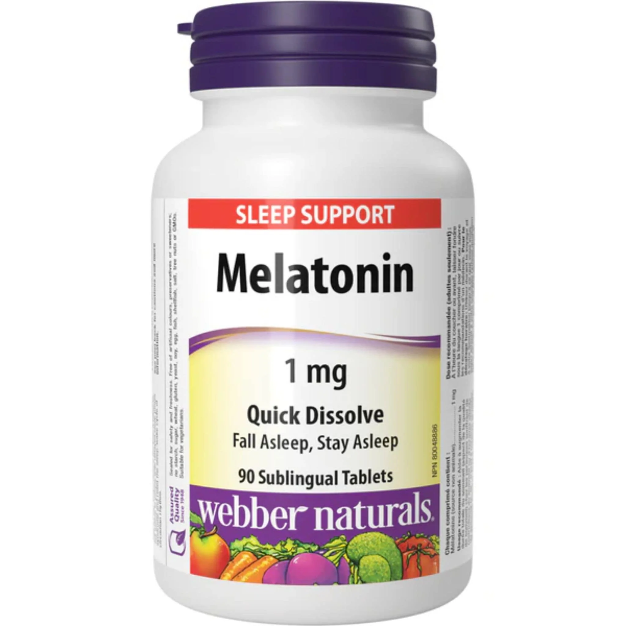 Webber Naturals Melatonin 1mg, Quick Dissolving, 90 Sublingual Tablets
