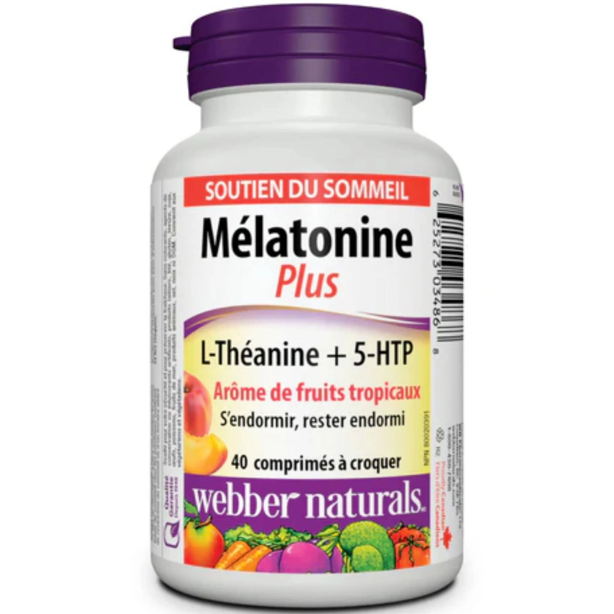 Webber Naturals Melatonin 1.5mg Plus L-Theanine and 5-HTP, Tropical Fruit, 40 Chewable Tablets - Image 2