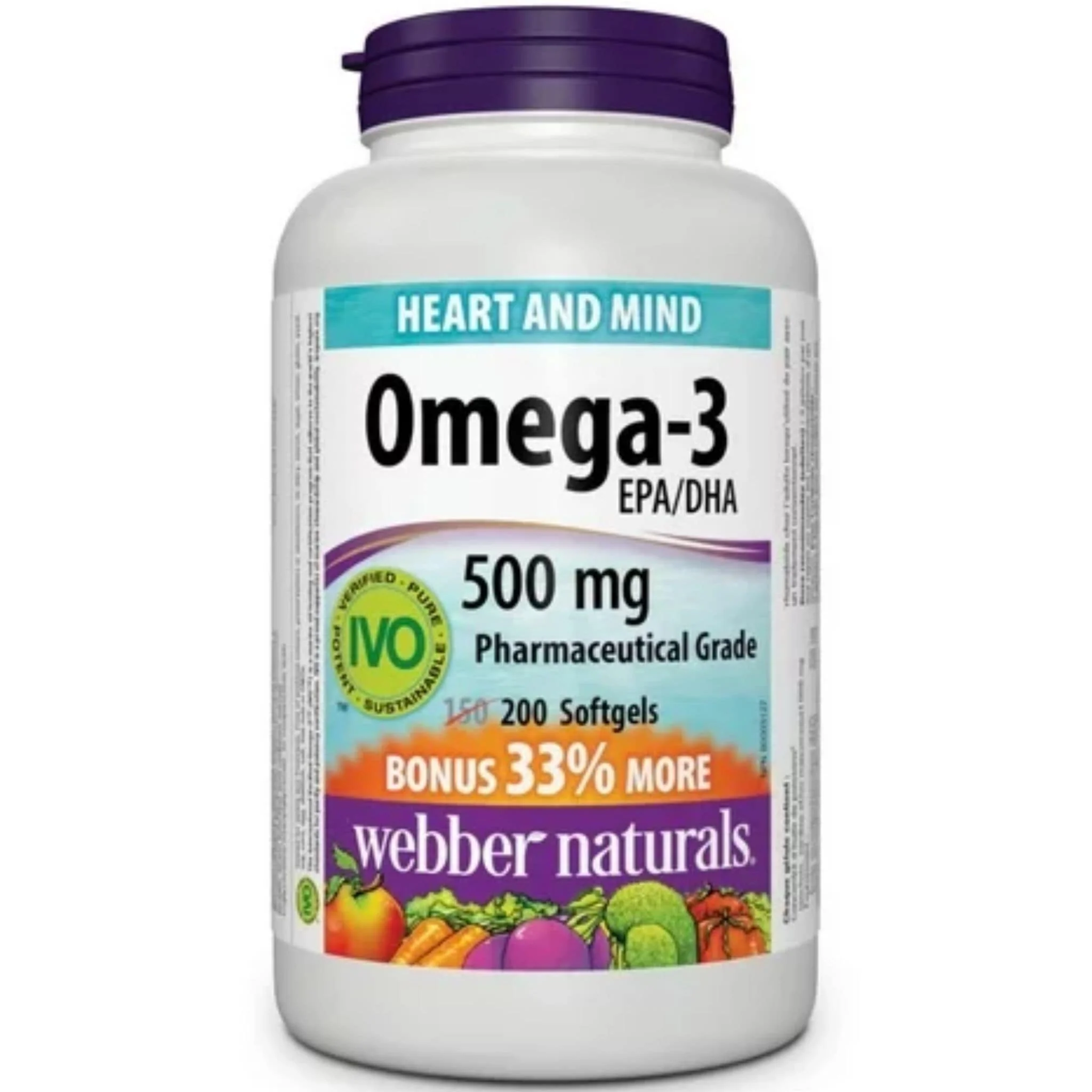 Webber Naturals Omega 3 500mg, EPA 300mg, DHA 200mg, BONUS 33% More, 150+50 Softgels