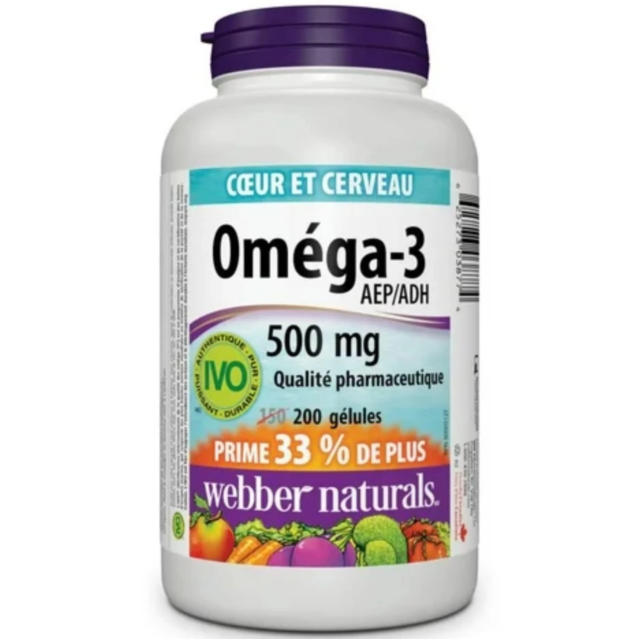 Webber Naturals Omega 3 500mg, EPA 300mg, DHA 200mg, BONUS 33% More, 150+50 Softgels - Image 2