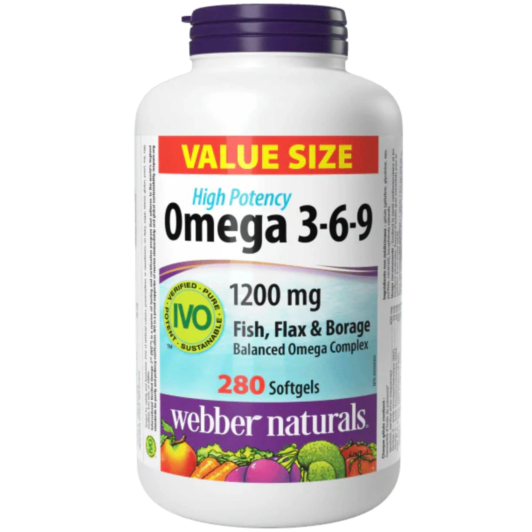 Webber Naturals Omega 3-6-9 1200mg, Fish, Flax and Borage, 150-280 Softgels