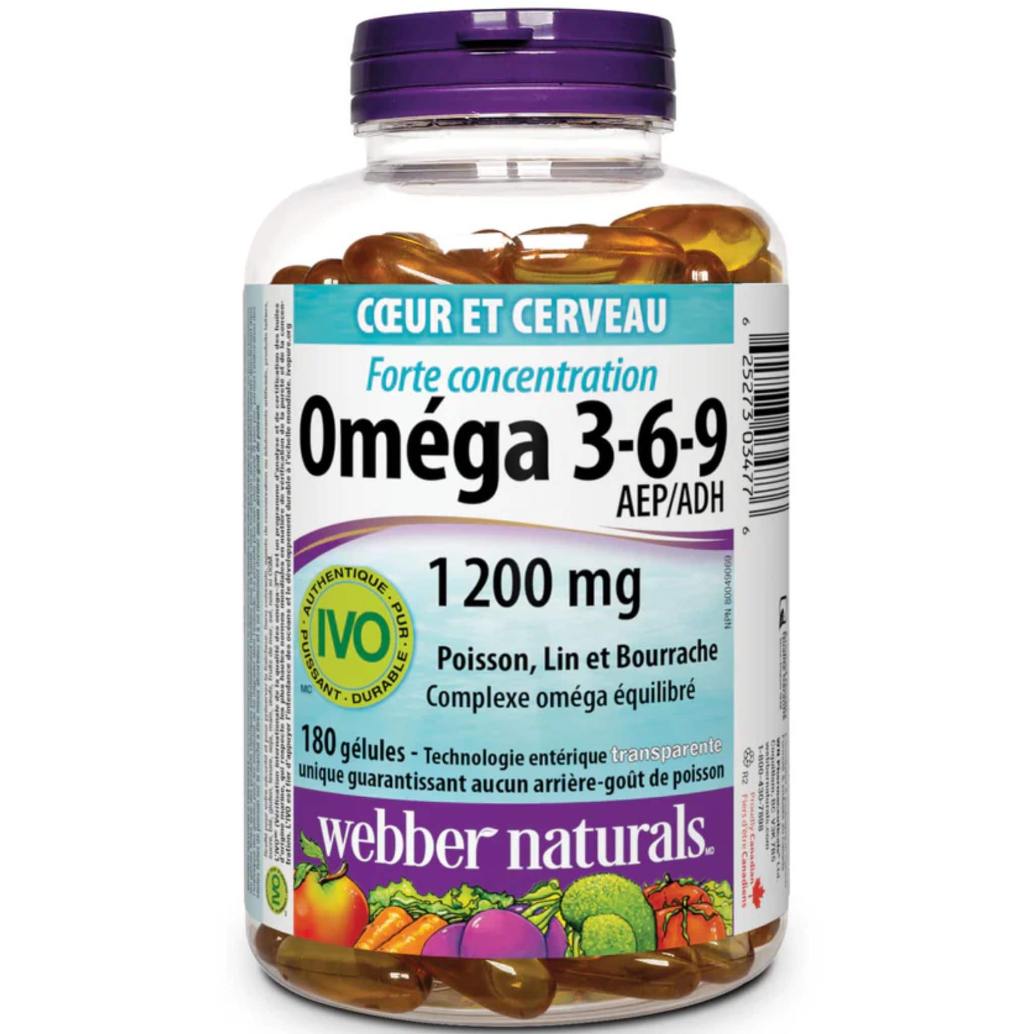 Webber Naturals Omega 3-6-9 Extra Strength 1200mg, No Fishy Aftertaste, 180 Clear Enteric Softgels - Image 2