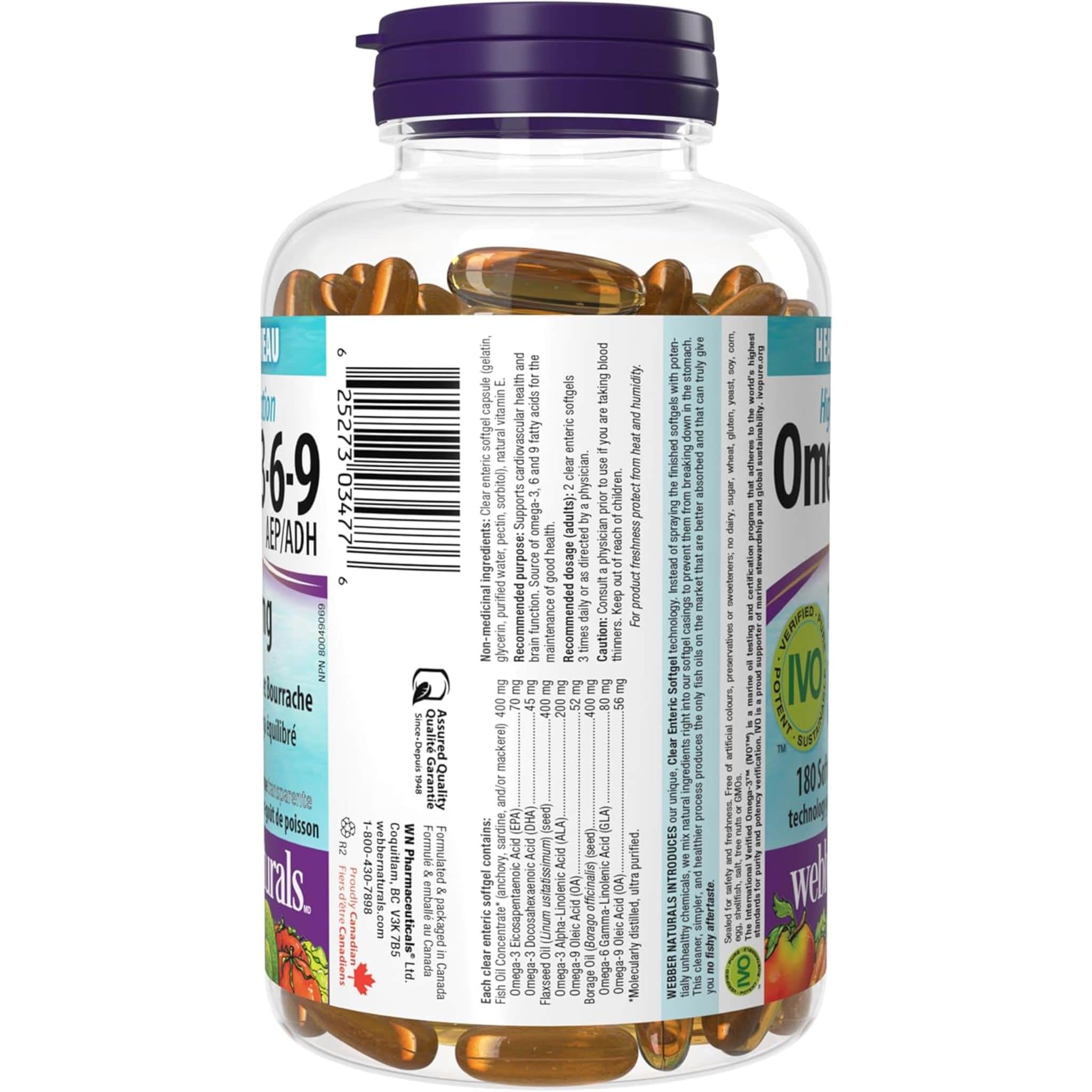 Webber Naturals Omega 3-6-9 Extra Strength 1200mg, No Fishy Aftertaste, 180 Clear Enteric Softgels - Image 3