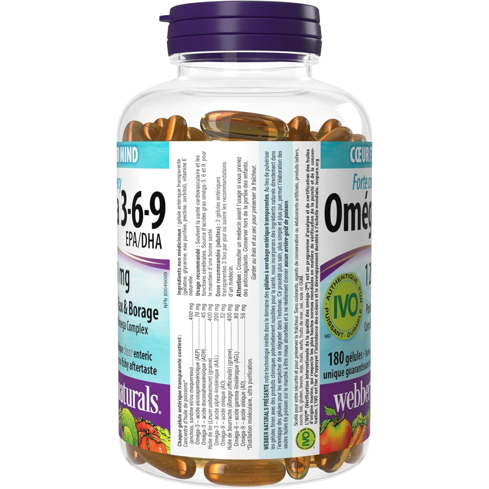 Webber Naturals Omega 3-6-9 Extra Strength 1200mg, No Fishy Aftertaste, 180 Clear Enteric Softgels - Image 4