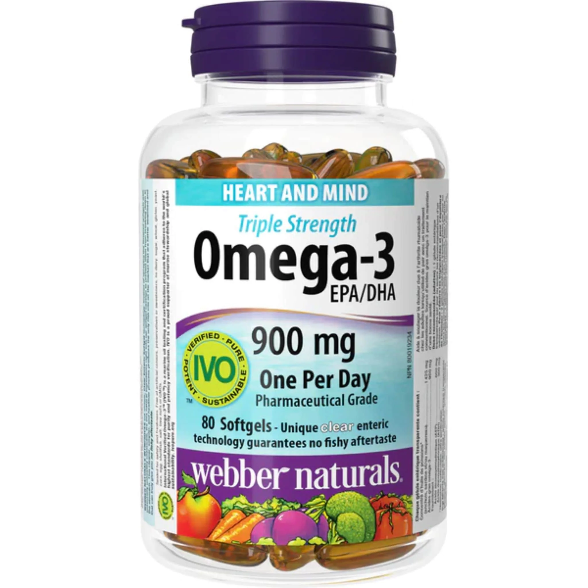 Webber Naturals Omega-3 900mg, Triple Strength, EPA 600mg, DHA 300mg, No Fishy Aftertaste, 80-120 Clear Enteric Softgels