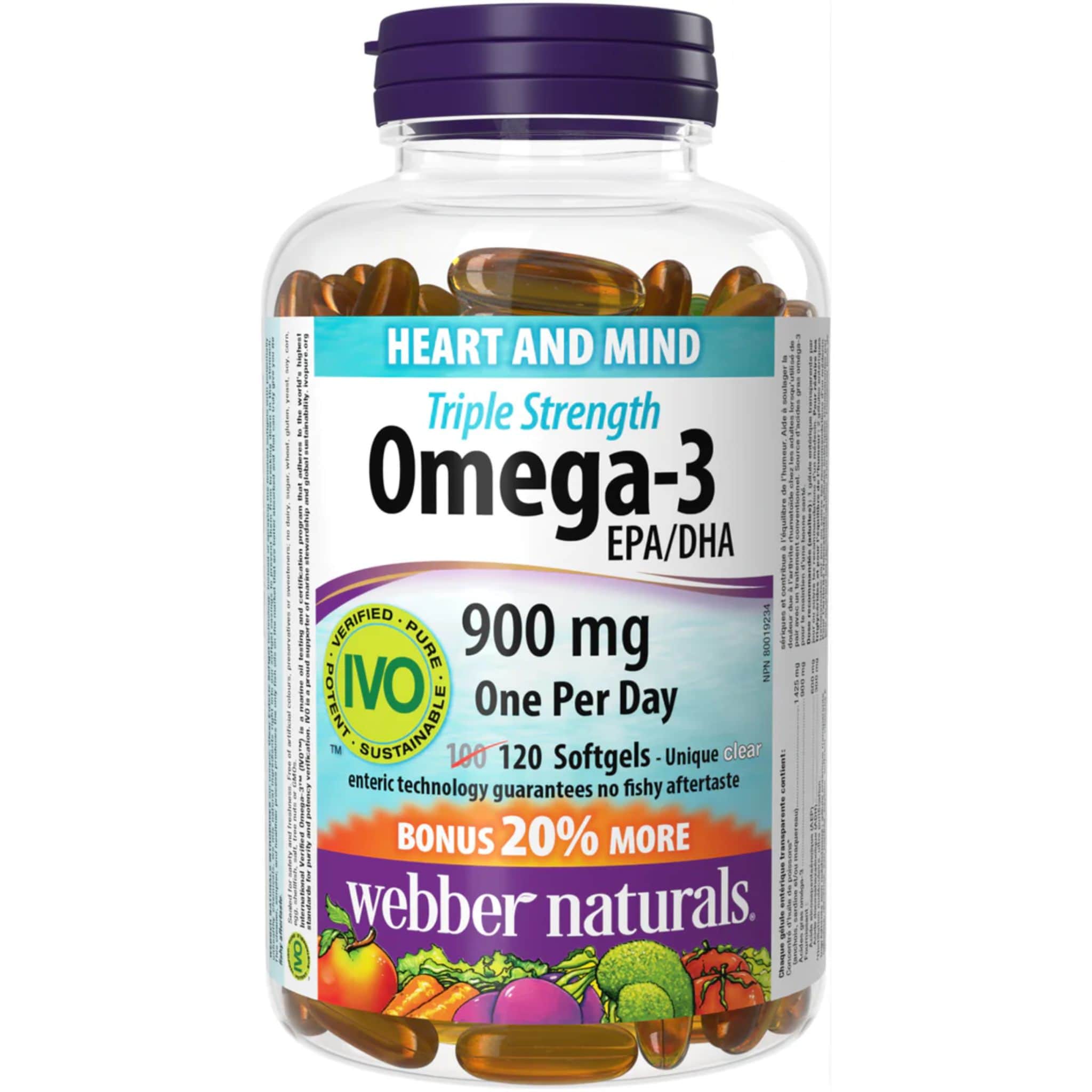 Webber Naturals Omega-3 900mg, Triple Strength, EPA 600mg, DHA 300mg, No Fishy Aftertaste, 80-120 Clear Enteric Softgels - Image 6