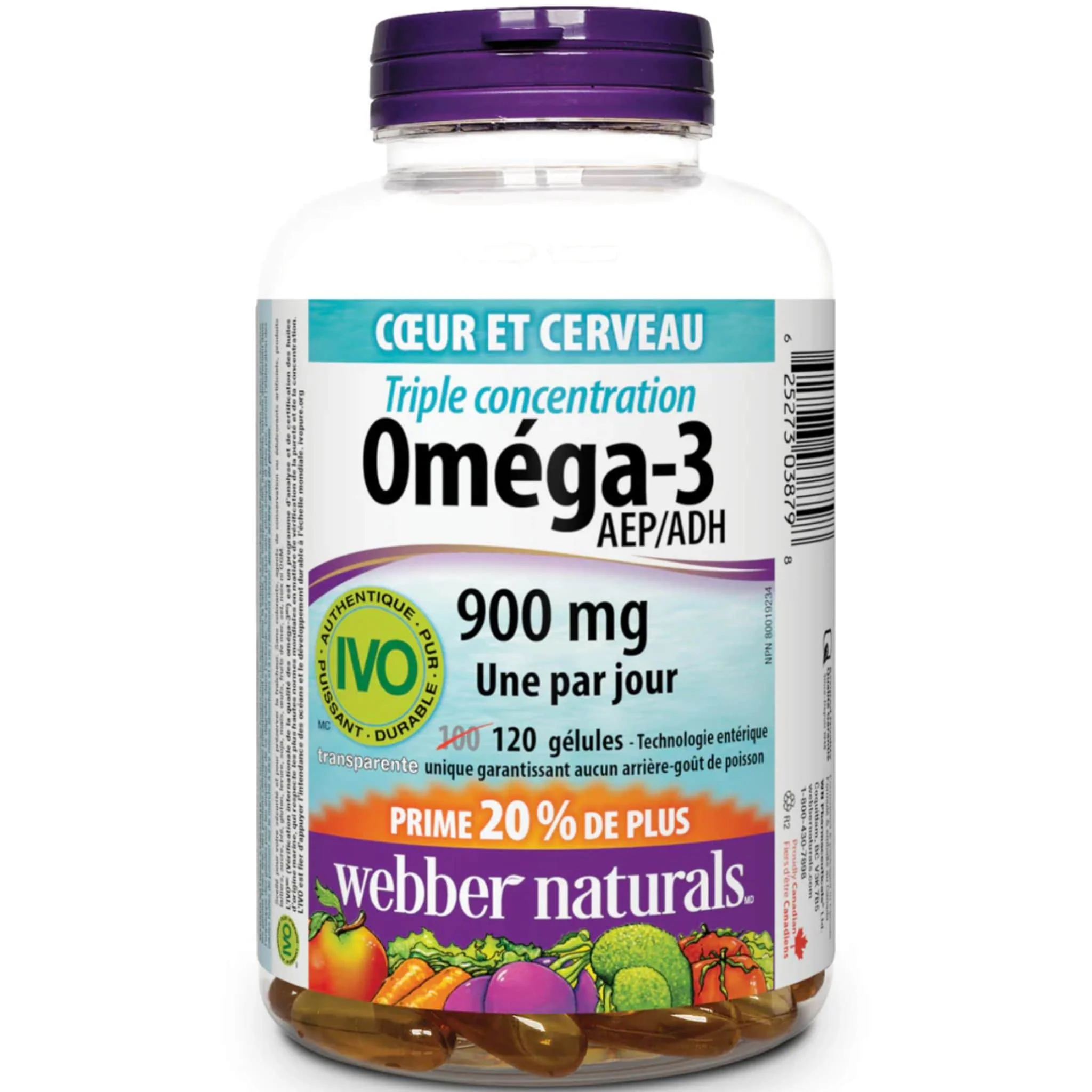 Webber Naturals Omega-3 900mg, Triple Strength, EPA 600mg, DHA 300mg, No Fishy Aftertaste, 80-120 Clear Enteric Softgels - Image 8