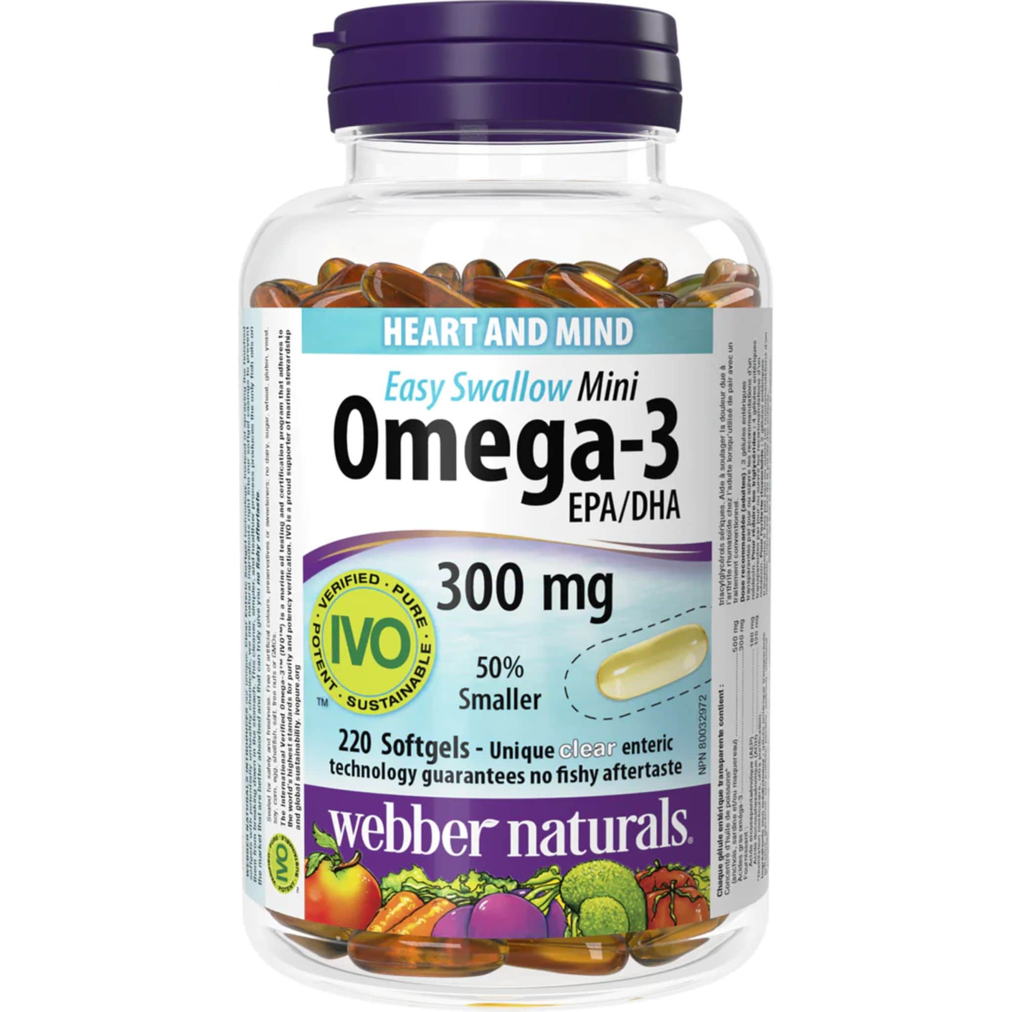 Webber Naturals Omega 3 300mg Mini Clear Enteric Softgels, 50% Smaller, 180 EPA / 120 DHA - Image 2