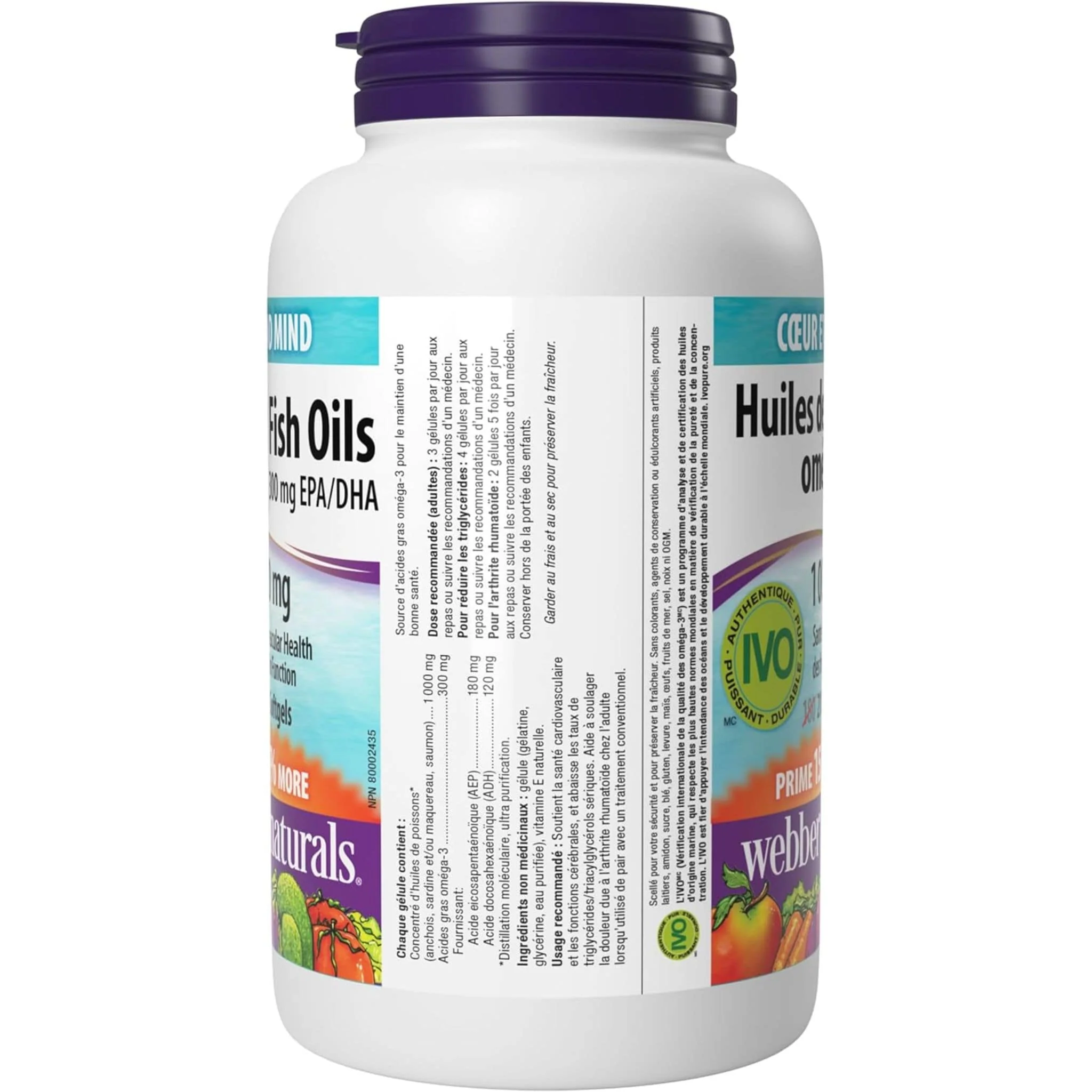 Webber Naturals Omega 3 Fish Oils, 1000mg, EPA 180mg,  DHA 120mg, BONUS 180+30 Softgels - Image 4