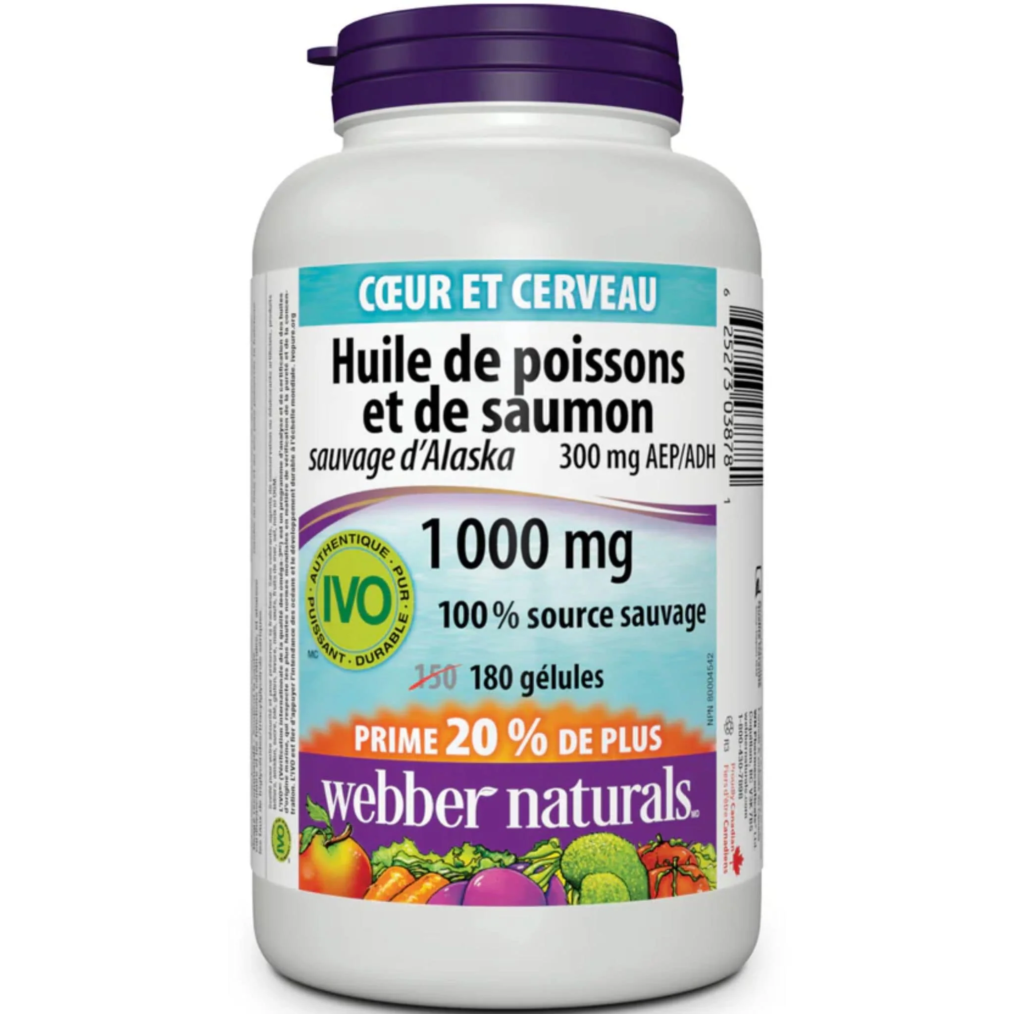 Webber Naturals Omega–3 Wild Salmon & Fish Oil, 1000mg, EPA 180mg, DHA 120mg, BONUS 20% More, 150+30 Softgels - Image 2