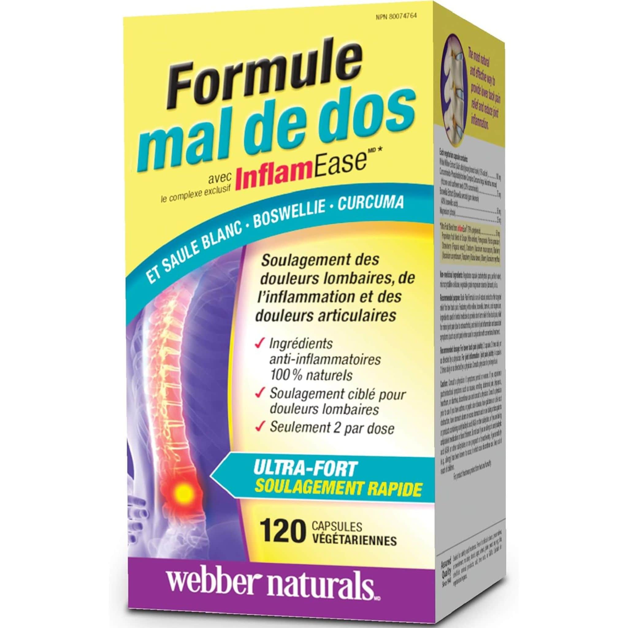 Webber Naturals Osteo Back Pain Relief with InflamEase, 120 Vegetarian Capsules - Image 2