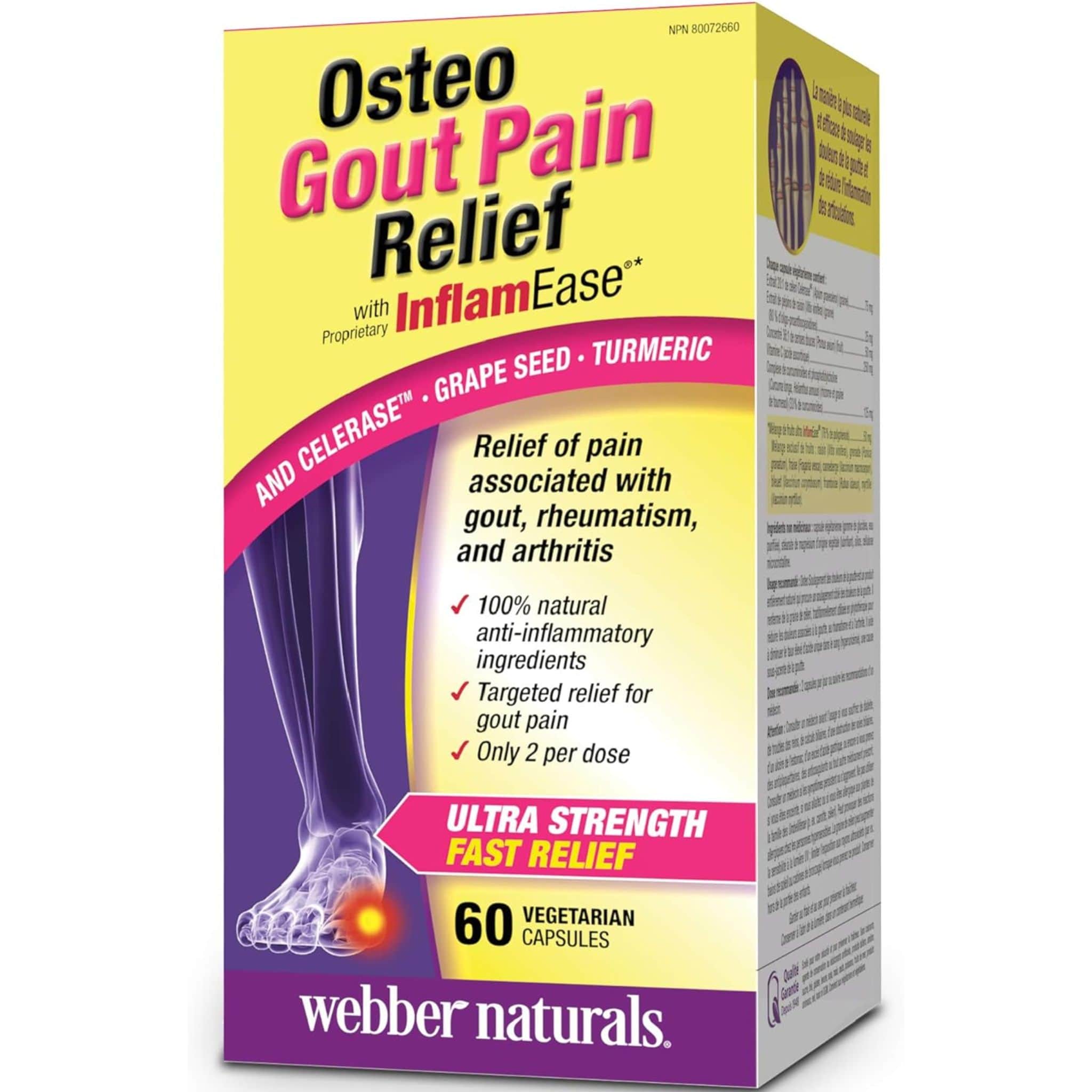 Webber Naturals Osteo Gout Pain Relief with InflamEase, 60 Vegetarian Capsules