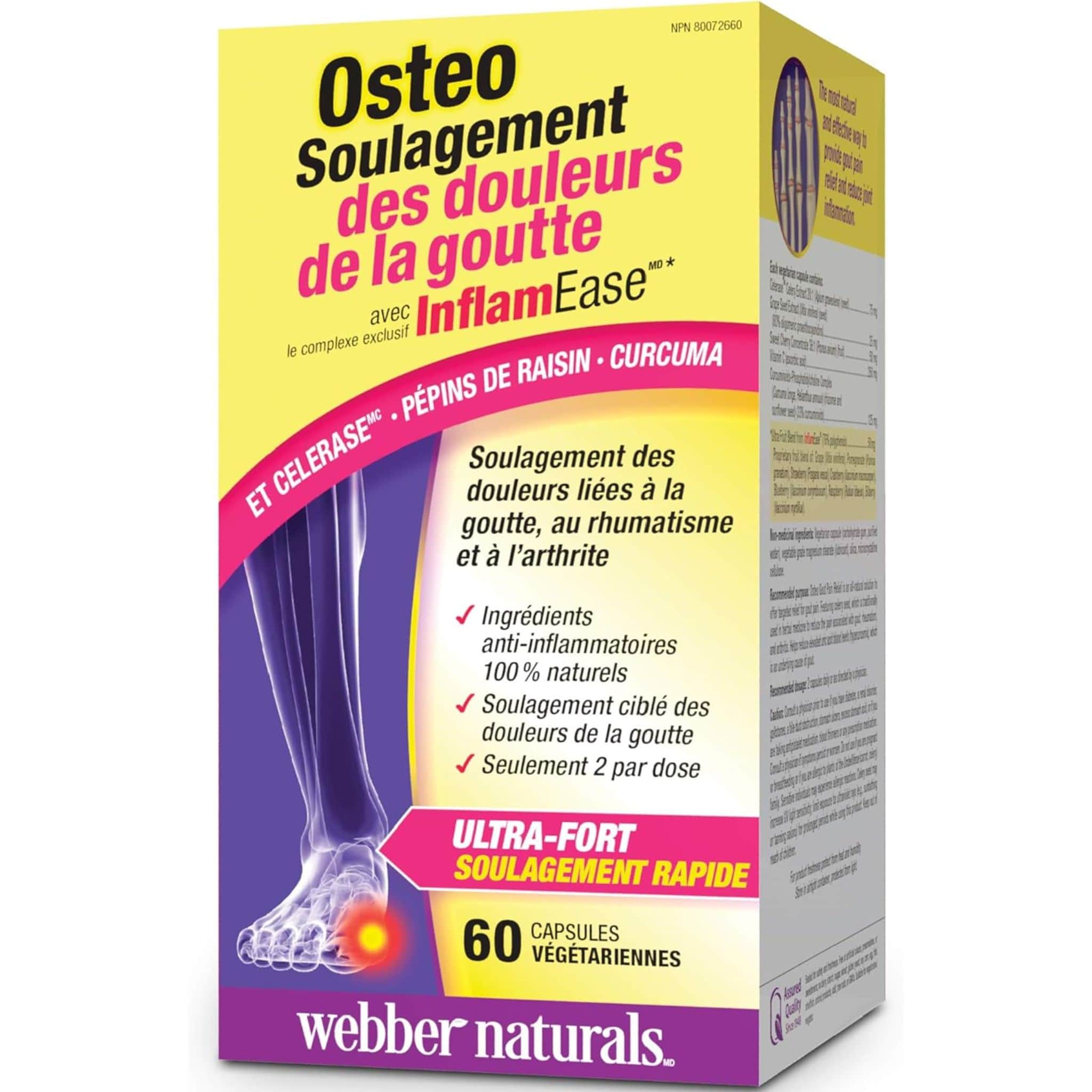 Webber Naturals Osteo Gout Pain Relief with InflamEase, 60 Vegetarian Capsules - Image 2