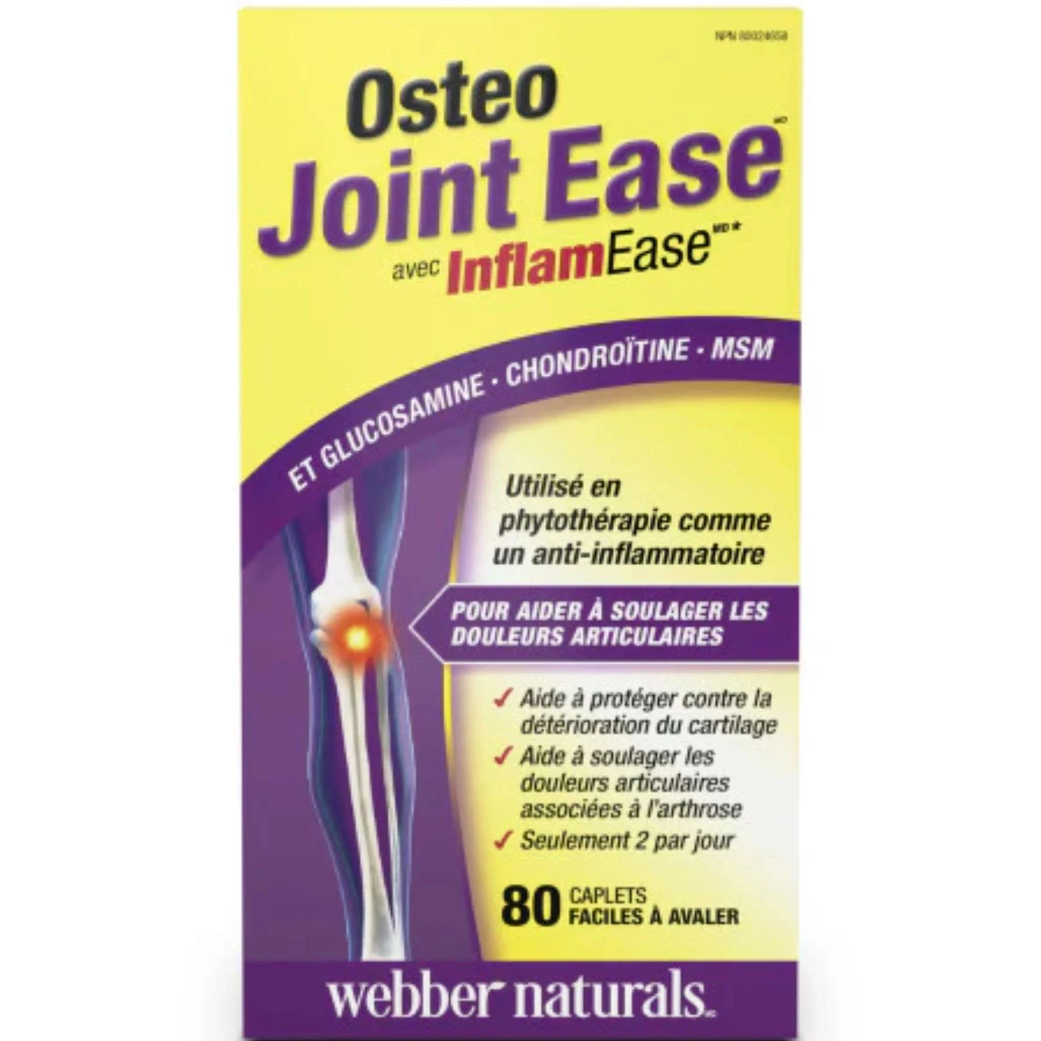Webber Naturals Osteo Joint Ease with InflamEase and Glucosamine Chondroitin MSM, 80 Easy Swallow Caplets - Image 2