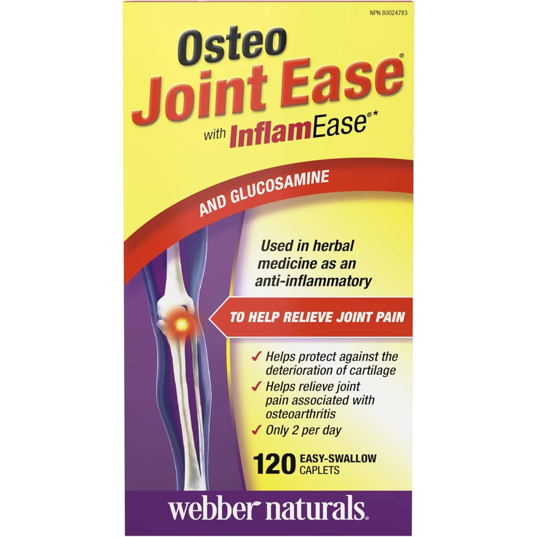 Webber Naturals Osteo Joint Ease with InflamEase and Glucosamine, 120 Easy Swallow Caplets