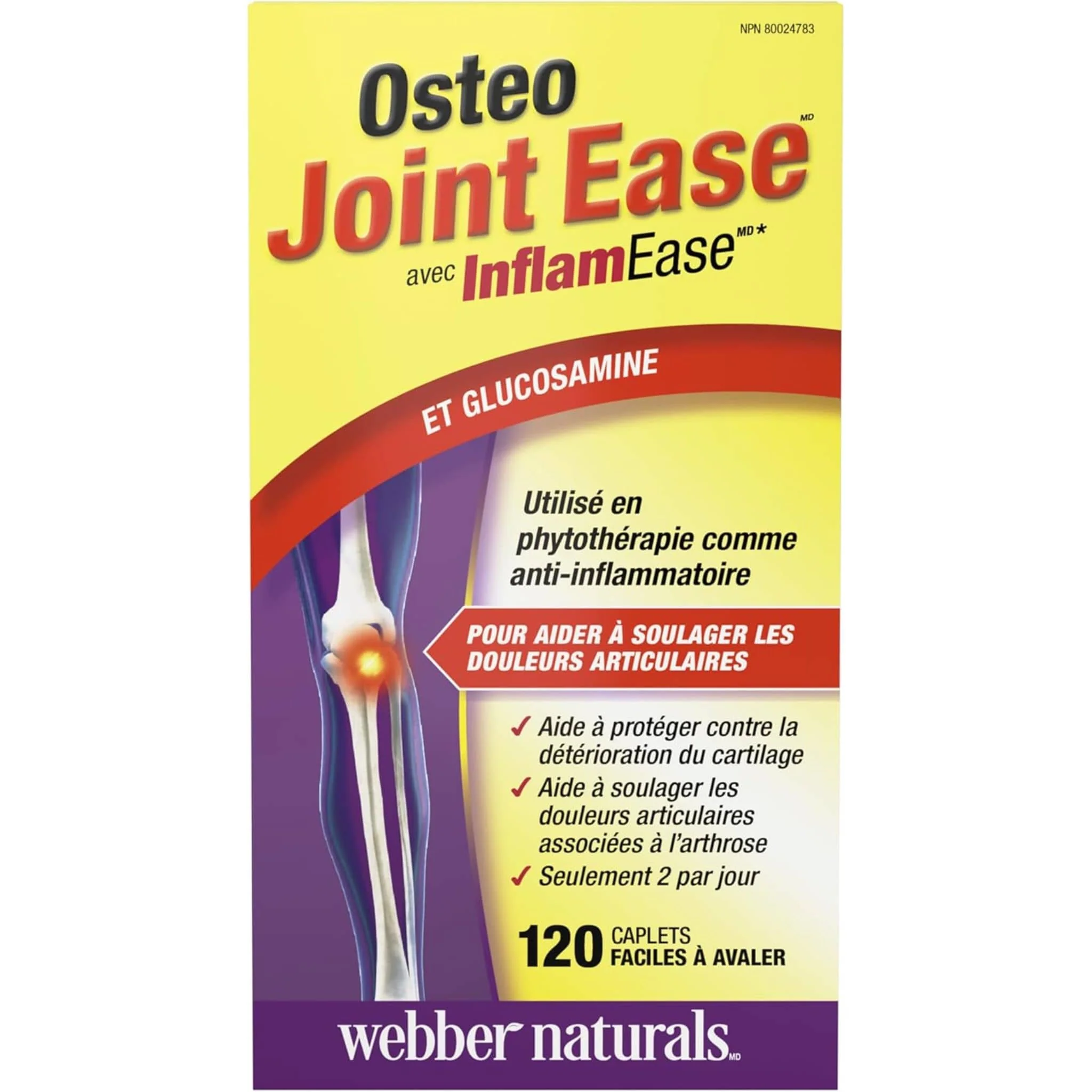Webber Naturals Osteo Joint Ease with InflamEase and Glucosamine, 120 Easy Swallow Caplets - Image 2