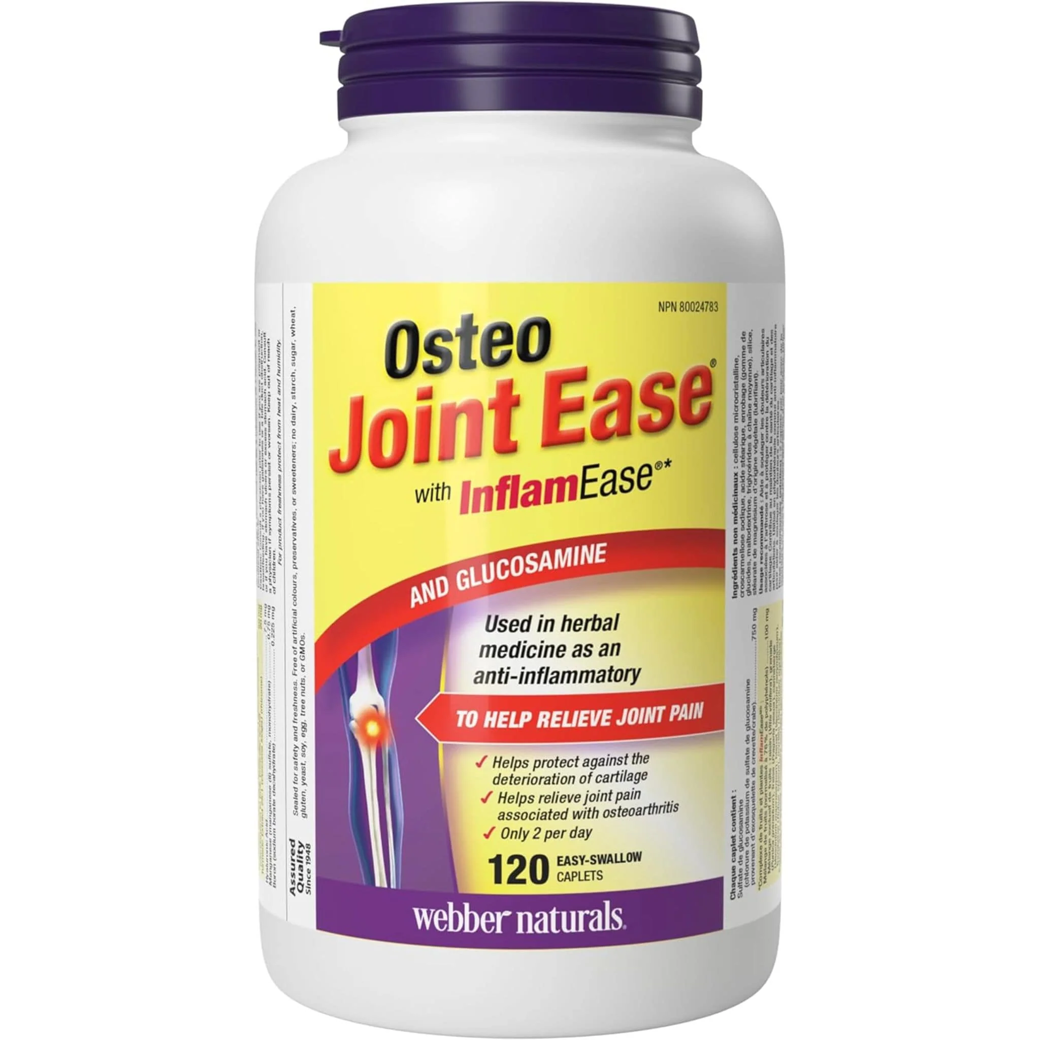 Webber Naturals Osteo Joint Ease with InflamEase and Glucosamine, 120 Easy Swallow Caplets - Image 3