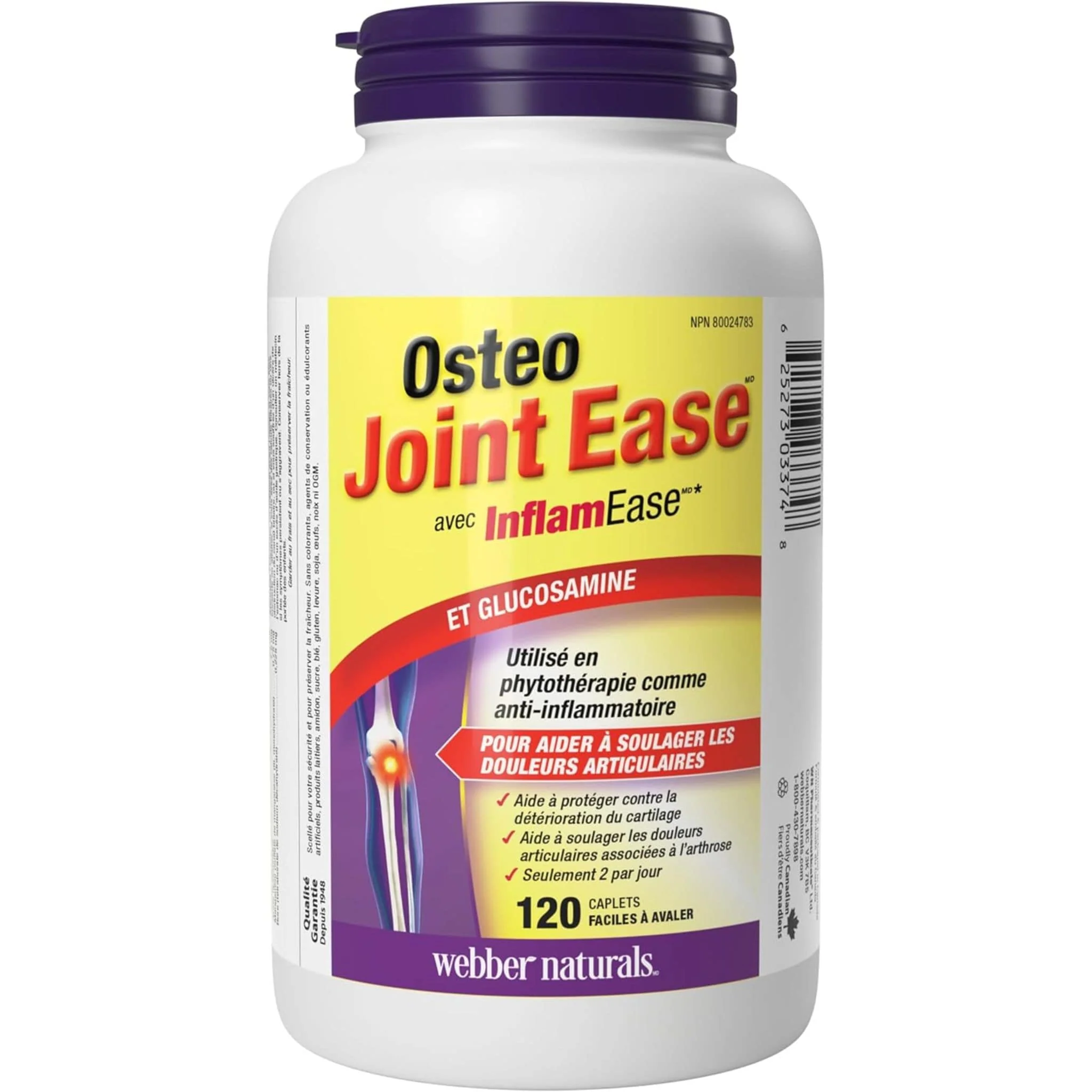 Webber Naturals Osteo Joint Ease with InflamEase and Glucosamine, 120 Easy Swallow Caplets - Image 4