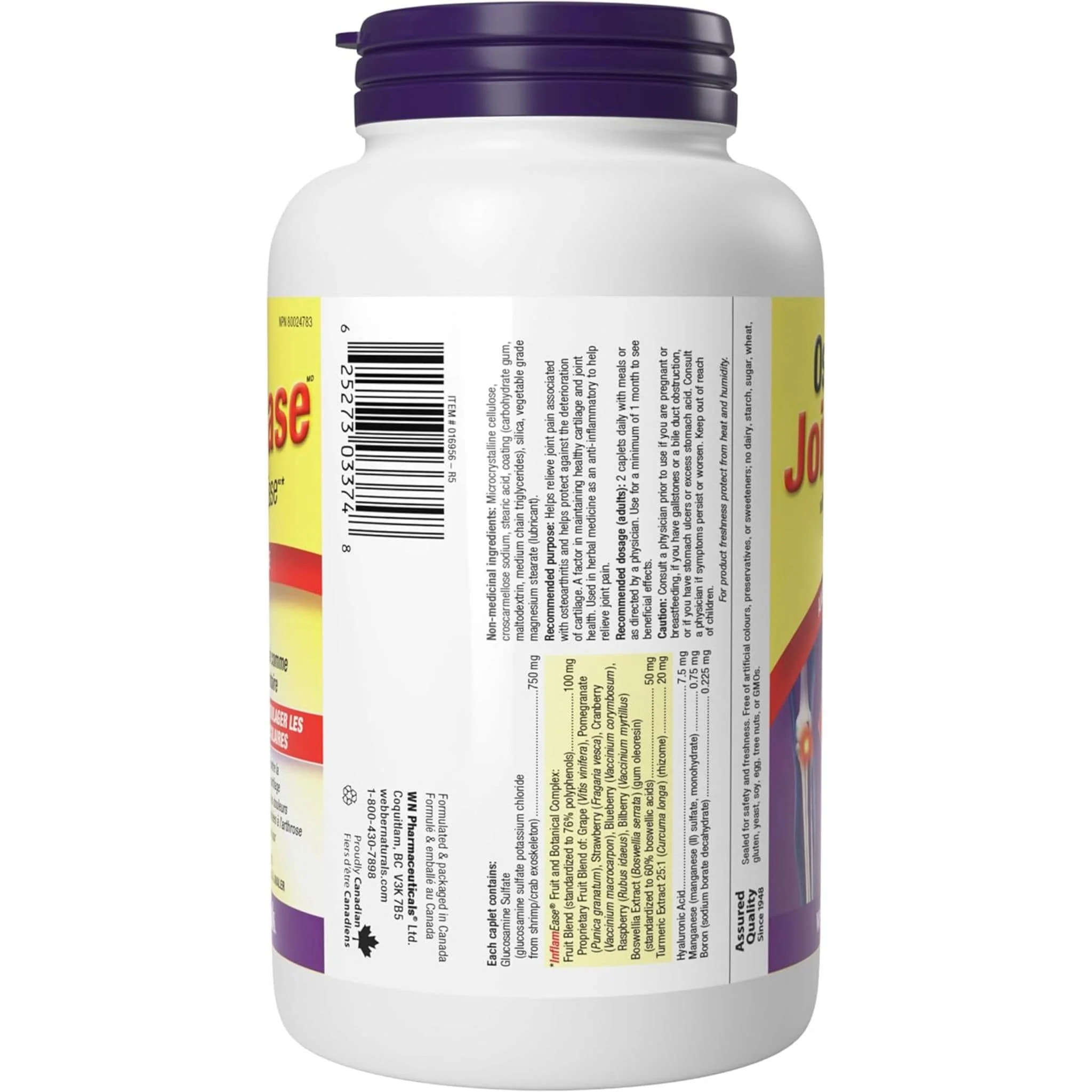 Webber Naturals Osteo Joint Ease with InflamEase and Glucosamine, 120 Easy Swallow Caplets - Image 5