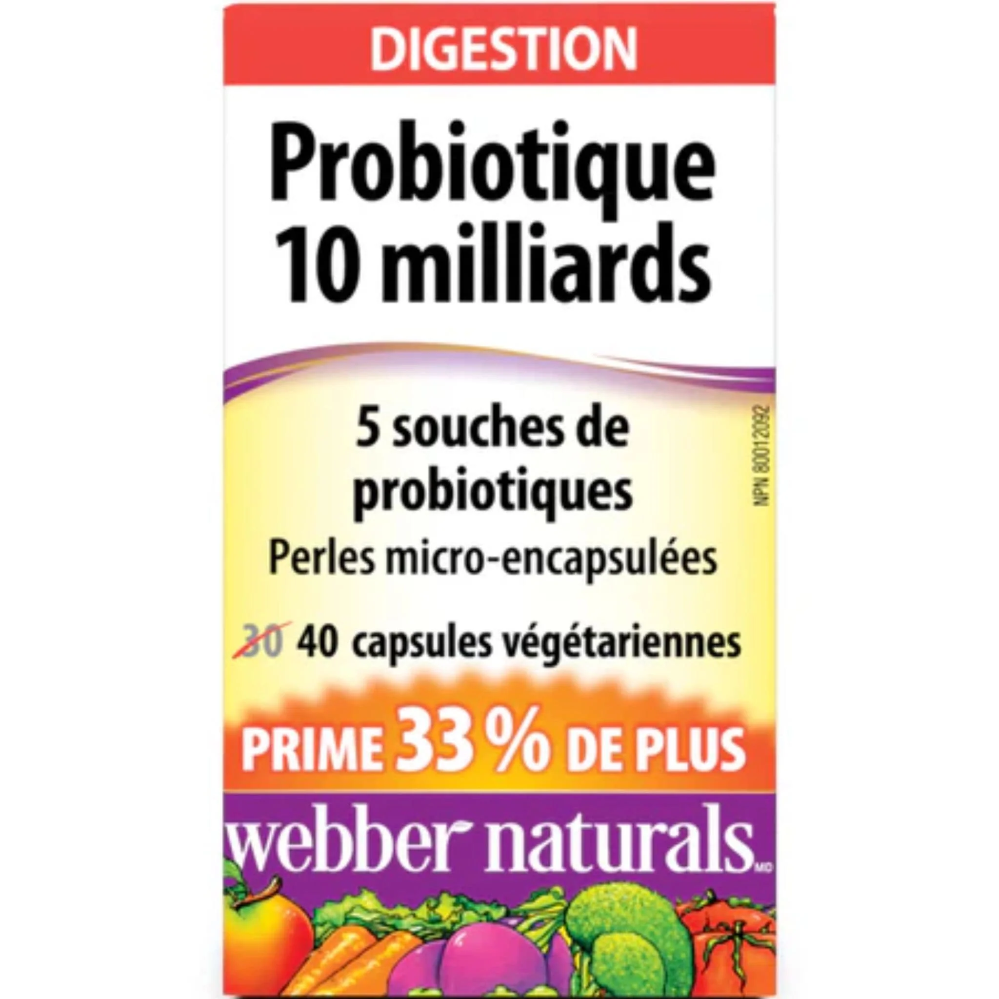 Webber Naturals Probiotic, Double Strength, 10 Billion Active Cells, 5 Probiotic Strains, Shelf Stable, 40 Capsules BONUS! 33% MORE - Image 2